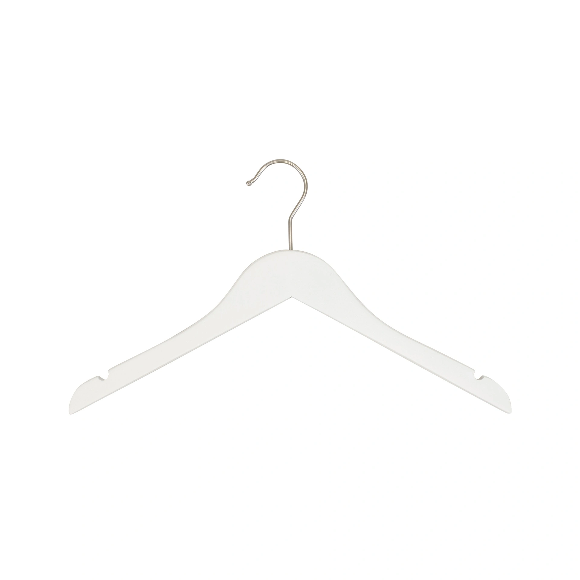 White clothes hanger, width 38 cm, lotus wood, nickel hook - box of 100 pcs