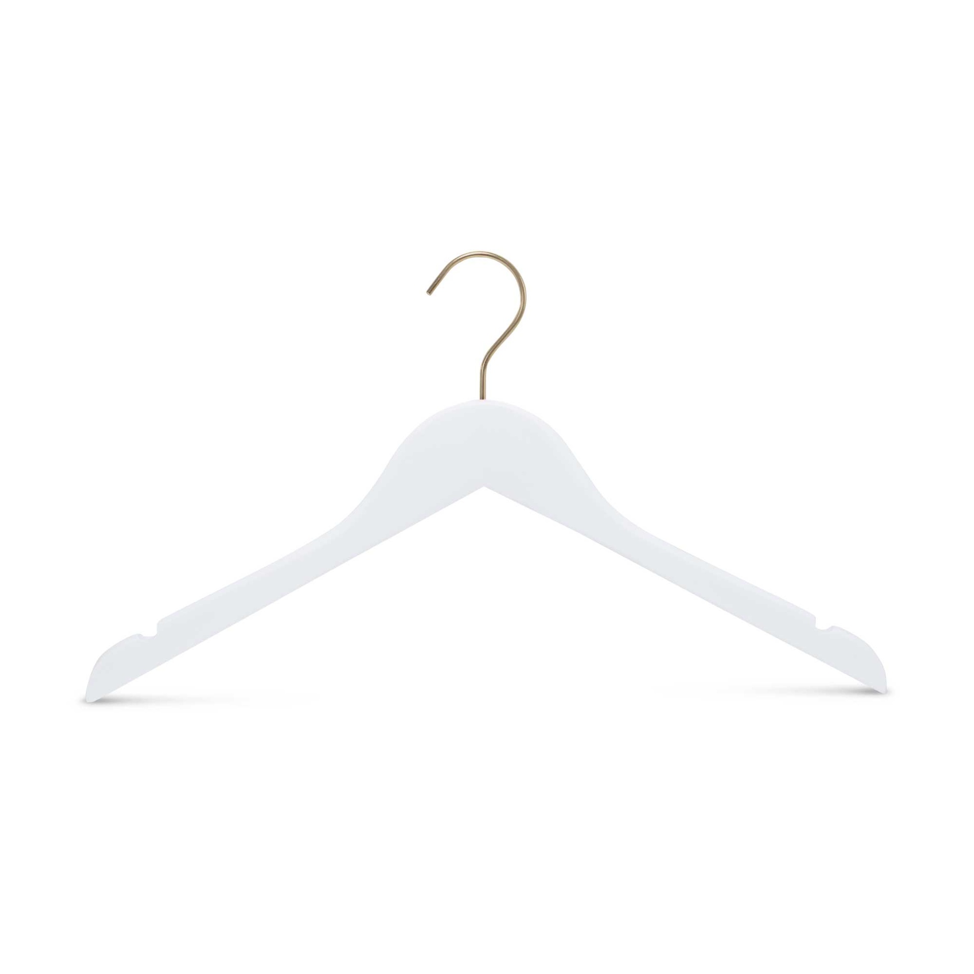BINK - Clothing hanger for women's clothes, white wood, 41 cm, gold shiny hook - box of 100 pcs