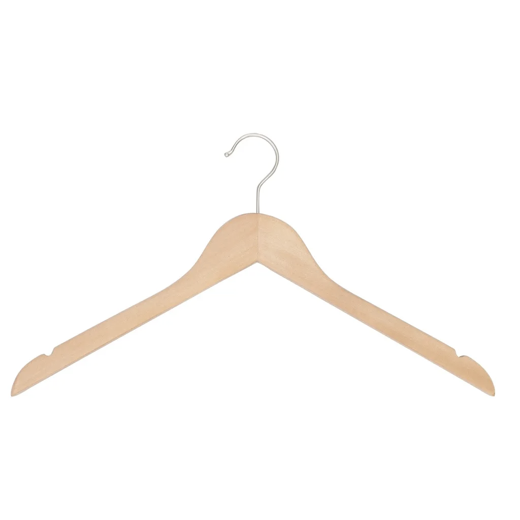 Kleiderbügel aus natur lackiertem Lotus-Holz für Damen- und Herrenkleidung, 44 cm Breite, matter Haken – 100 Stück pro Karton.