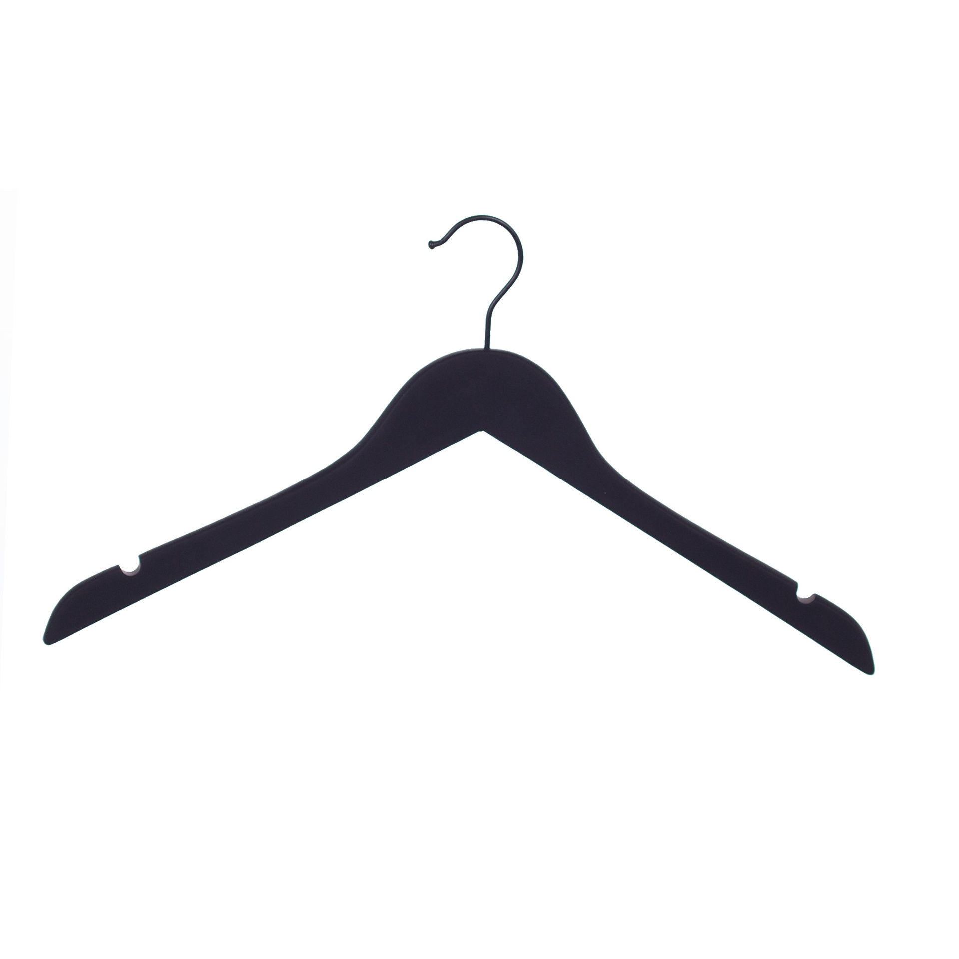 BINK - Zwarte soft touch kleerhanger voor bloes/shirt, 44 cm breedte, zwarte haak - doos van 50 stuks