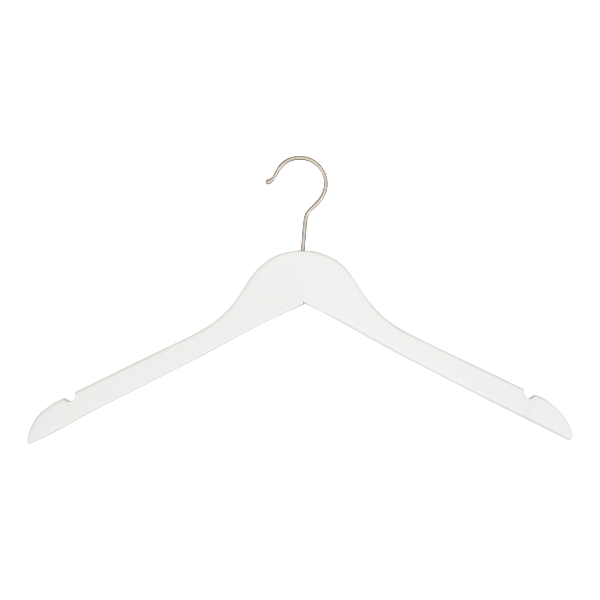 White clothes hanger for adult clothes, lotus wood, white matt finish, 44cm, matt hook - box of 100 pcs
