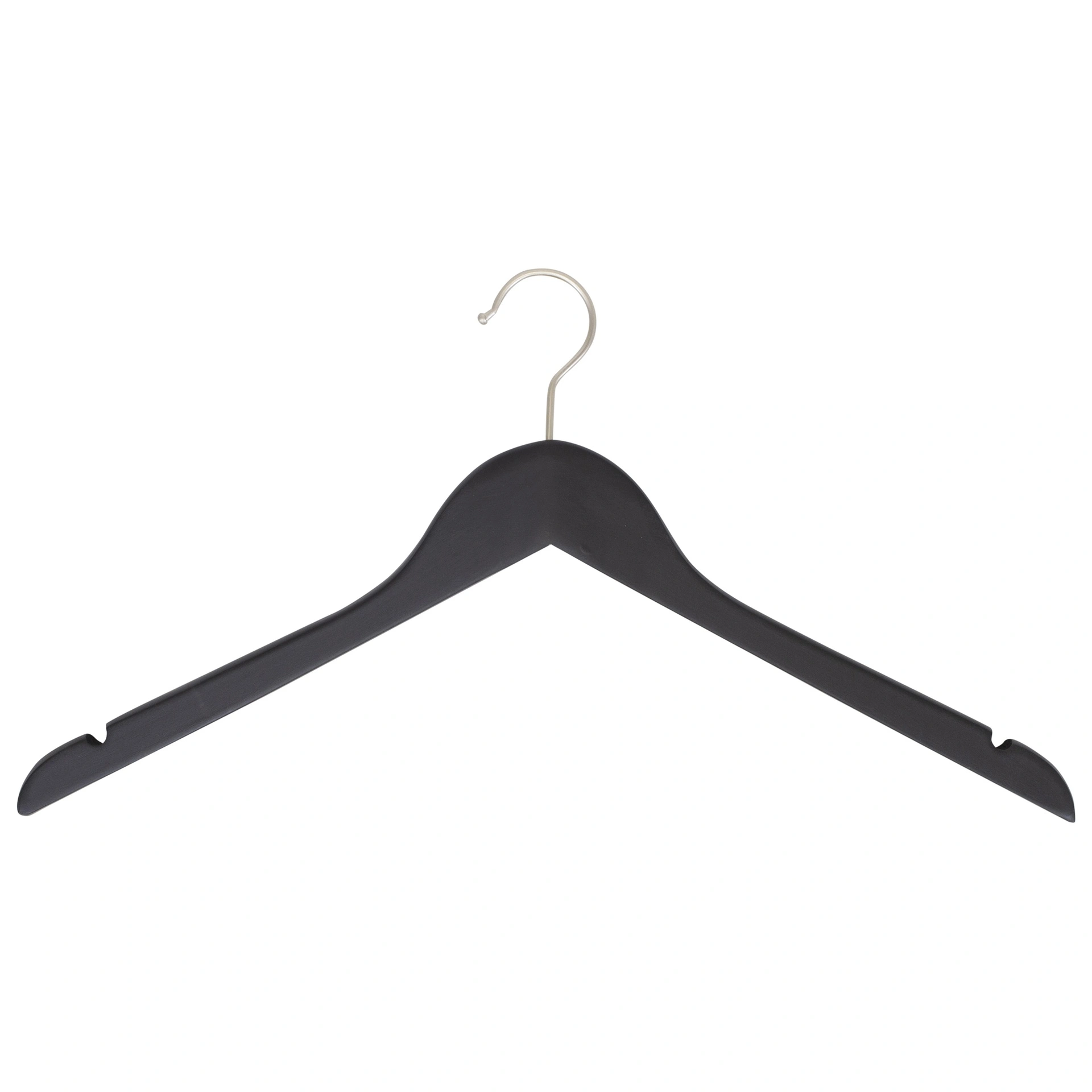 Black clothes hanger for large size clothes, lotus wood, black matt finish, 47 cm, matt hook - box of 50 pcs
