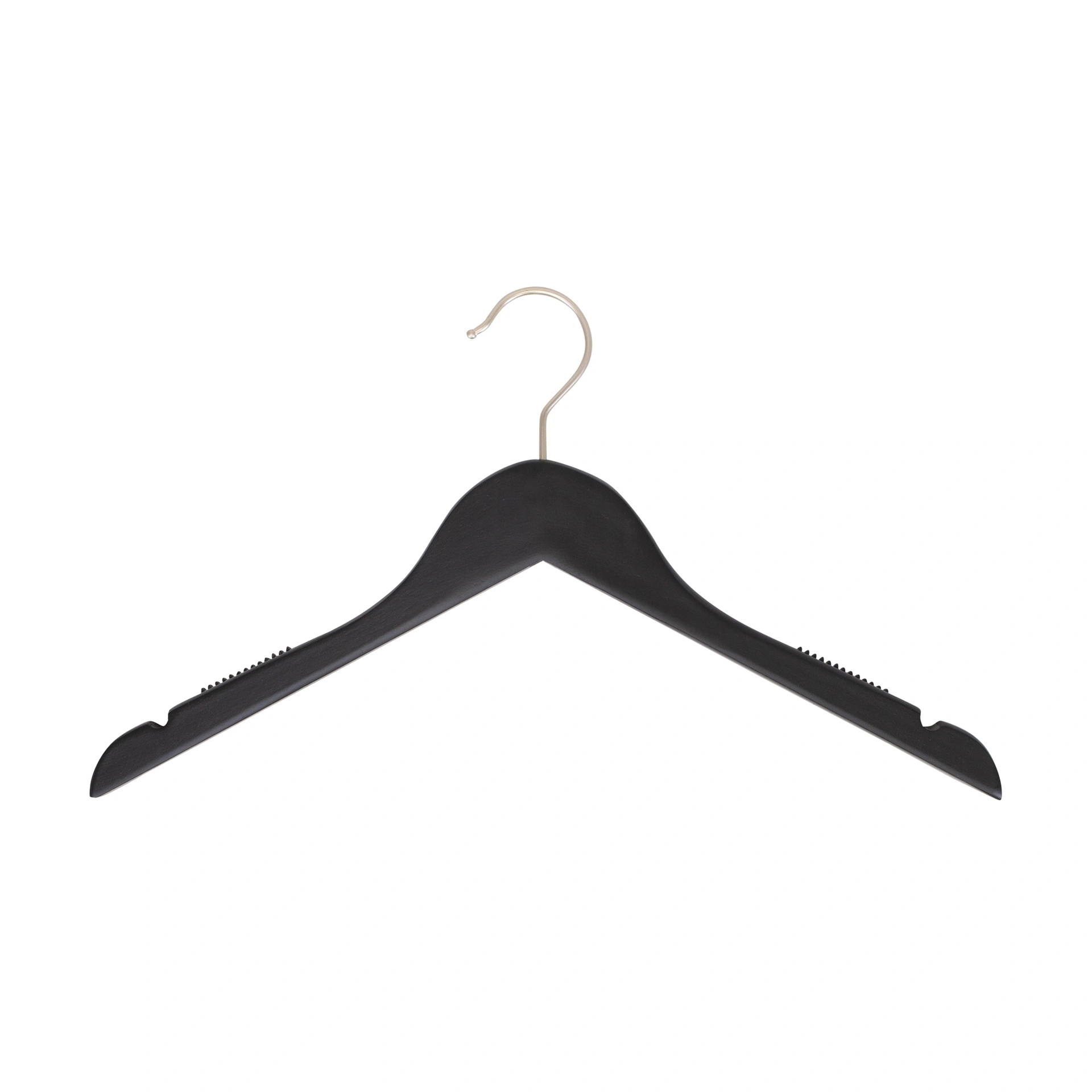 Black clothes hanger with anti-slip for women's clothes, lotus wood, black matt finish, 41 cm, matt hook - box of 100 pcs
