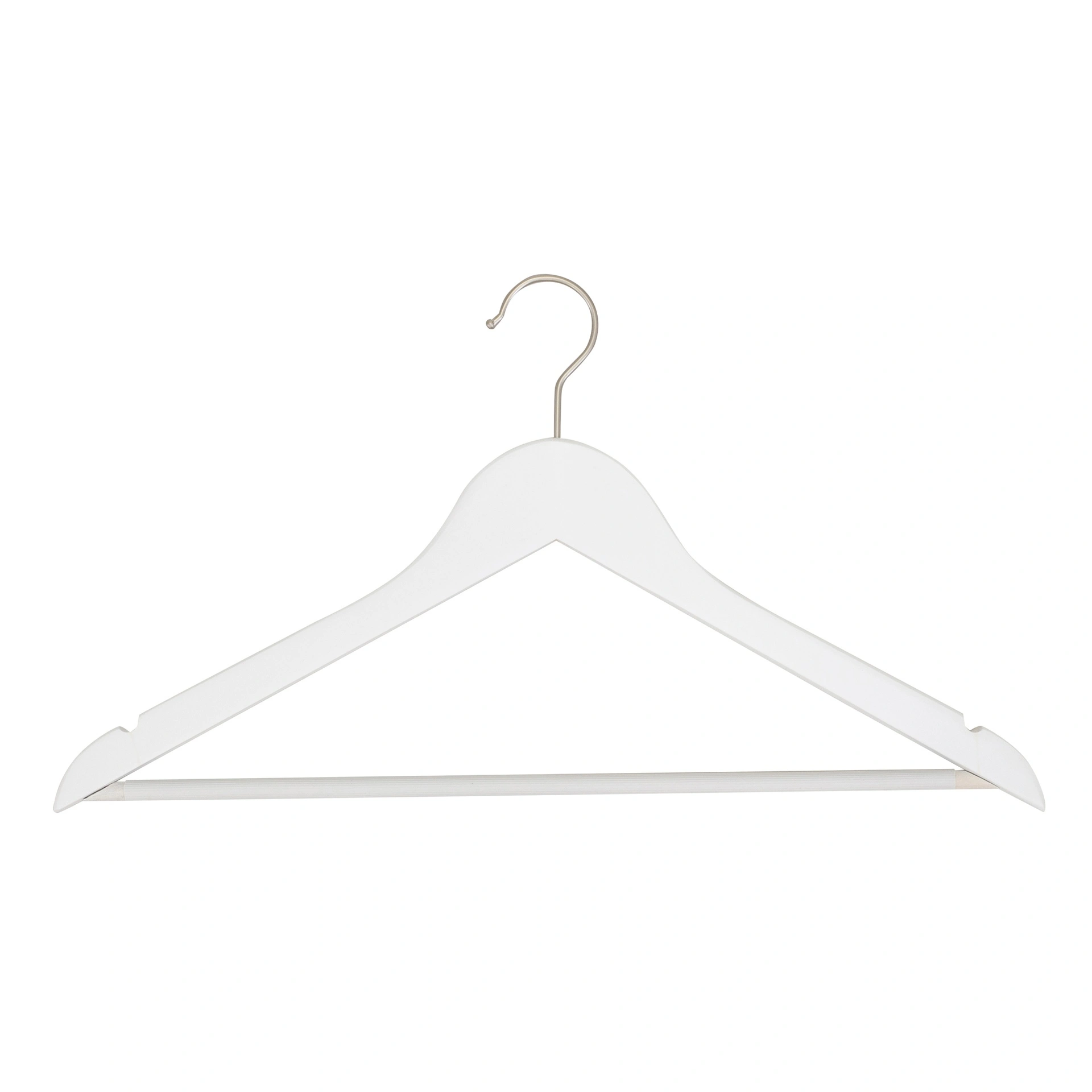 White clothes hanger with anti-slip trouser bar for adult clothes, lotus wood, white matt finish, 44 cm, matt hook - box of 100 pcs