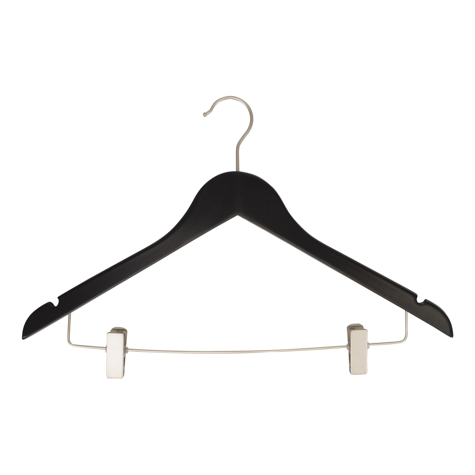 BINK - Black clothes hanger with clips for adult clothes, lotus wood, black matt finish, 44 cm, matt hook - box of 100 pcs