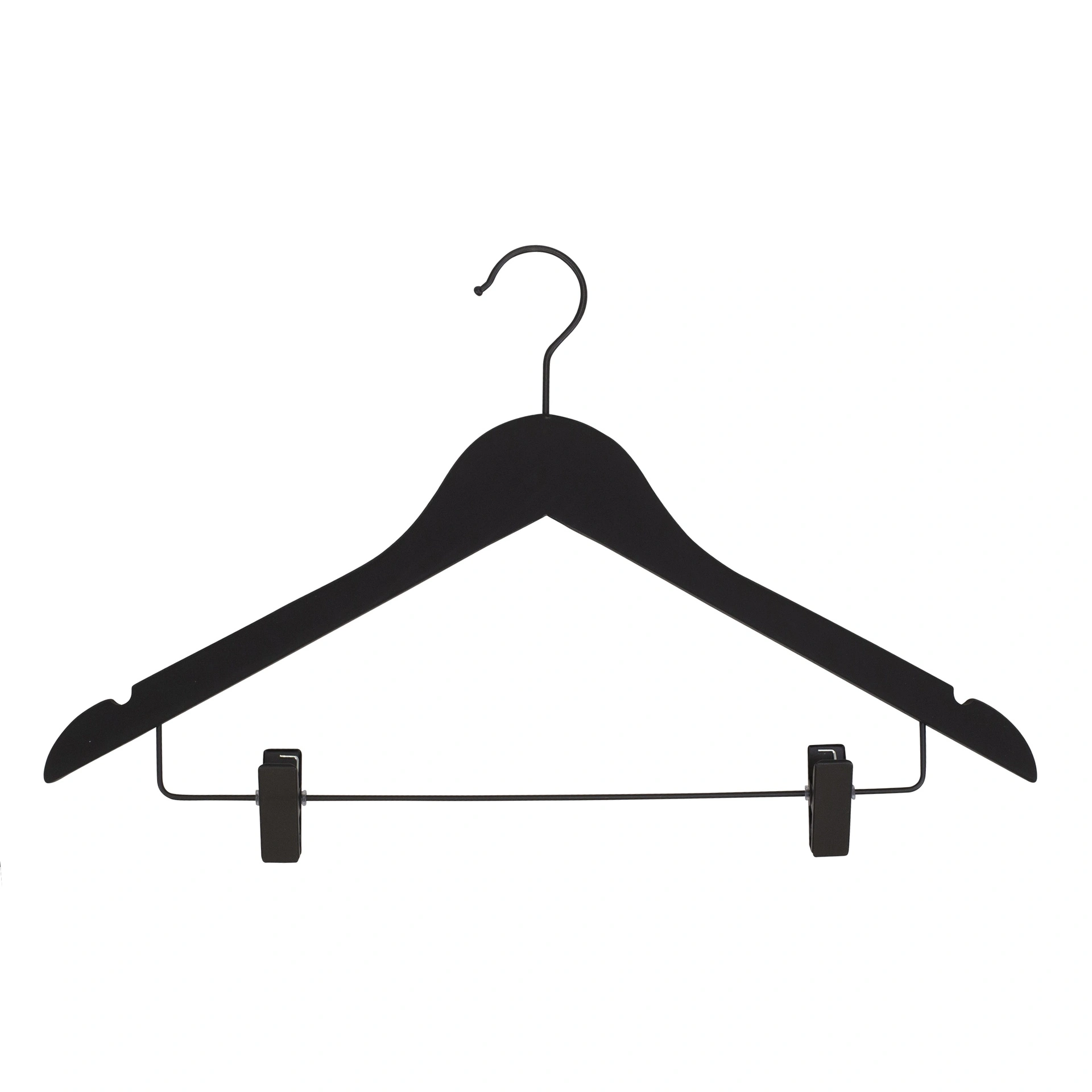 Soft touch clothes hanger with clips for adult clothes, black, 44 cm, black hook - box of 50 pcs