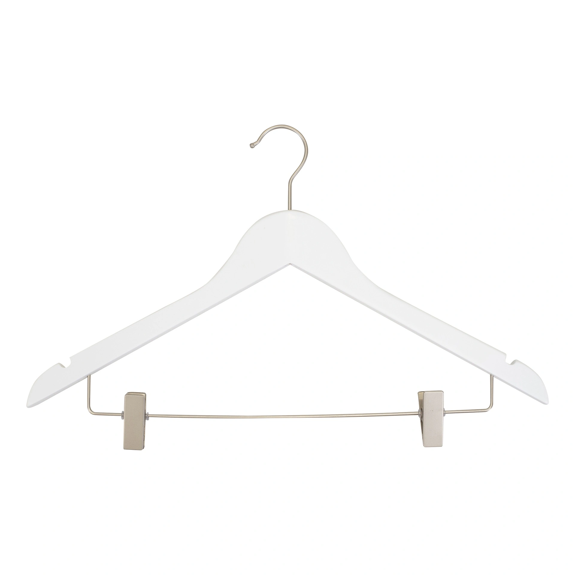 BINK - White clothes hanger with clips for adult clothes, lotus wood, white matt finish, 44 cm, matt hook - box of 100 pcs