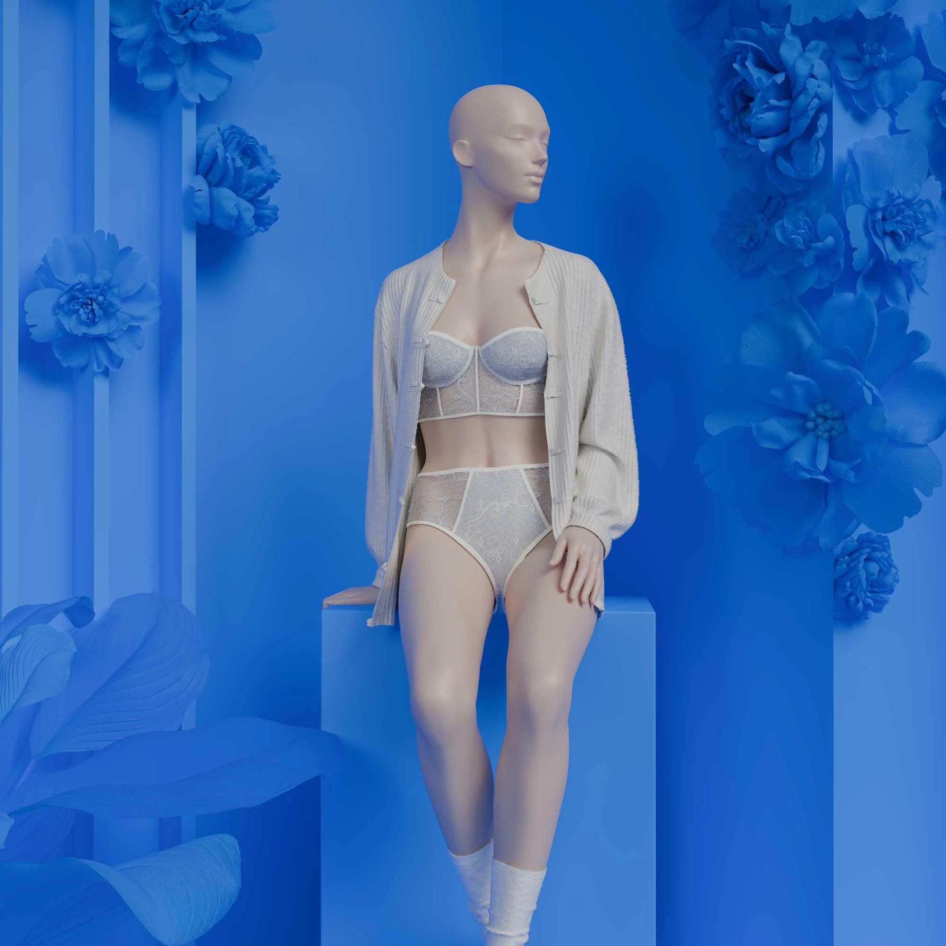 BINK - Lingerie mannequin, female, B-cup, nude skin color mat, seated pose 10B