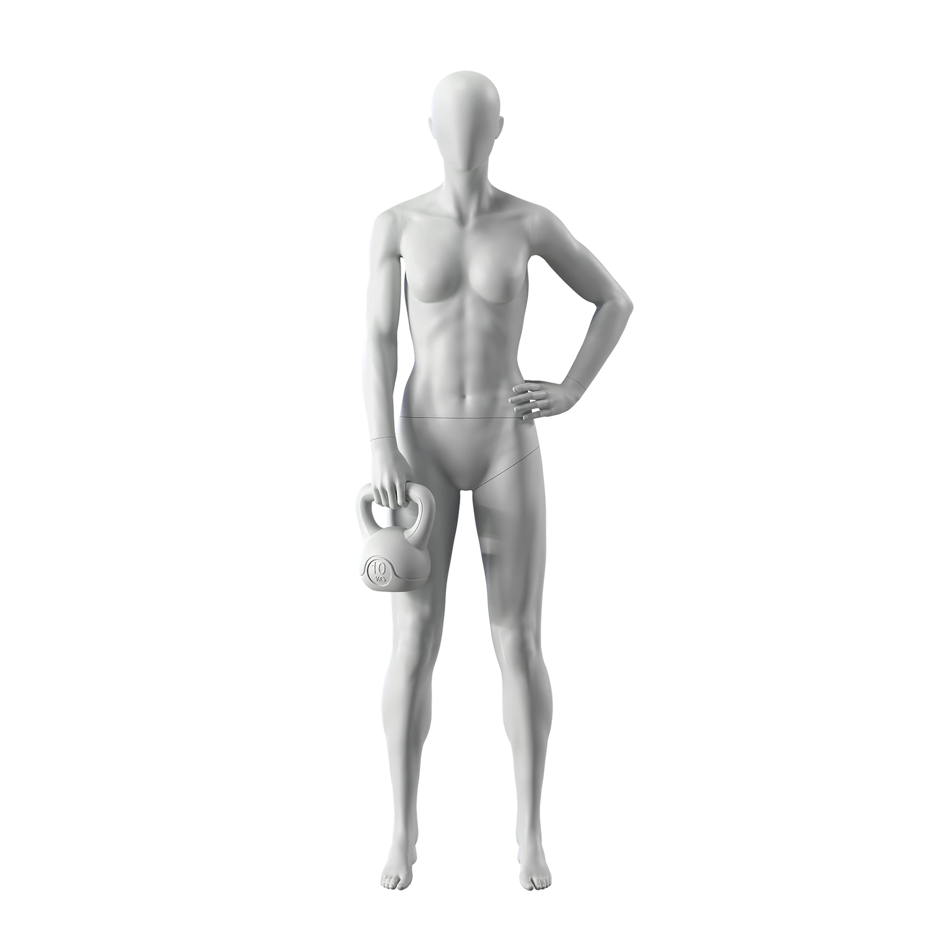 BINK - Kettlebell fitness mannequin, female, grey, abstract head, standing pose 11