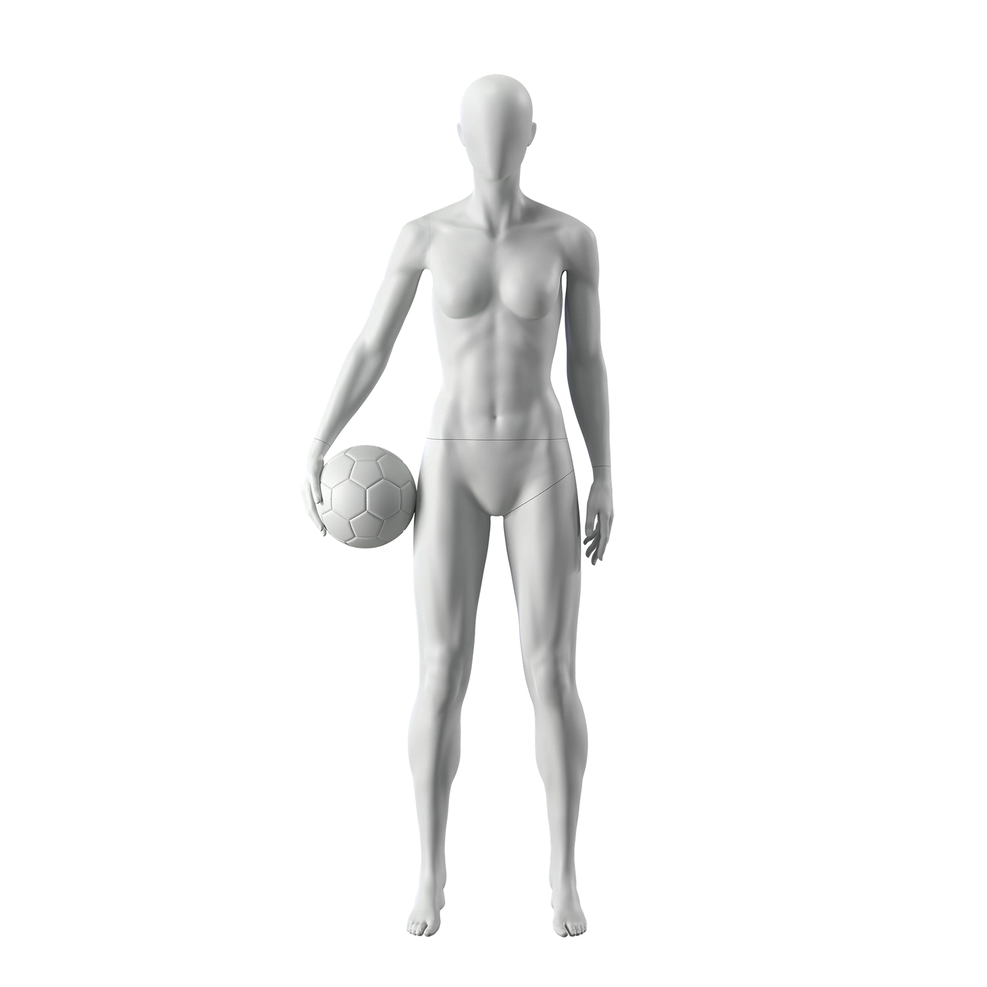 Ball sports mannequin, female, grey, abstract head, standing pose 16
