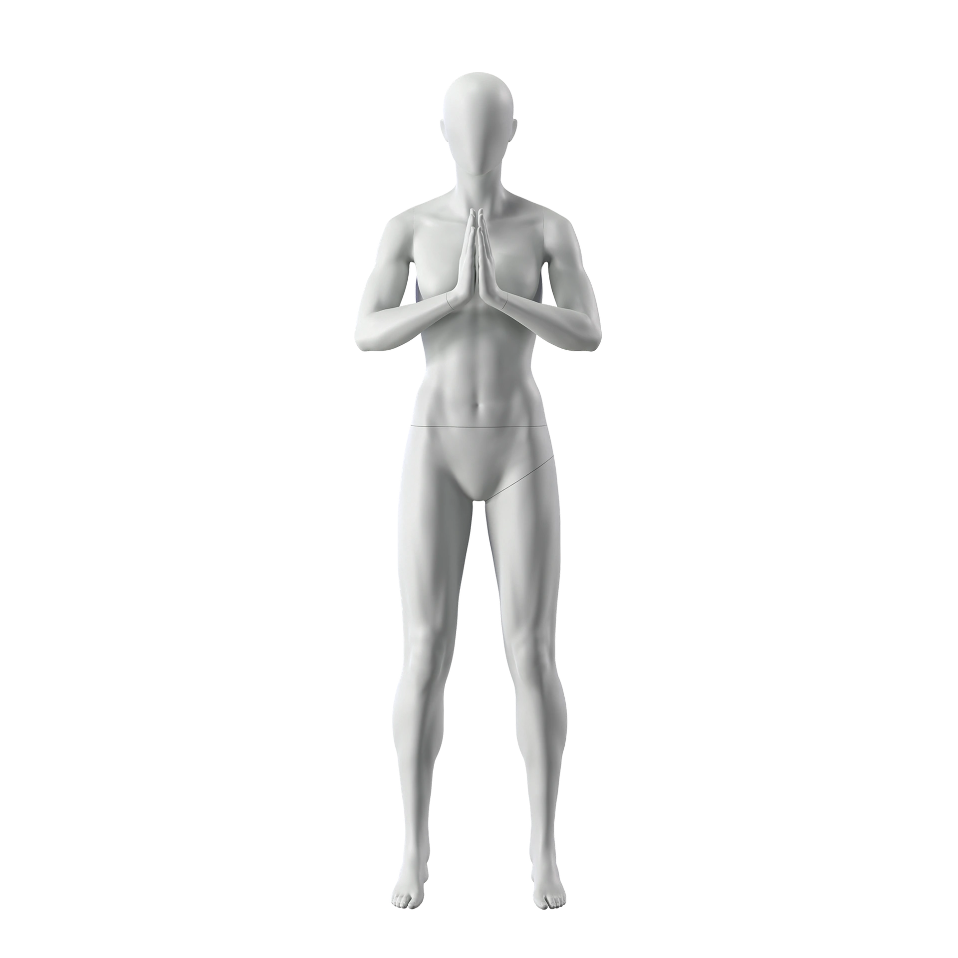 Yoga sport mannequin, female, grey, abstract head, standing pose 17