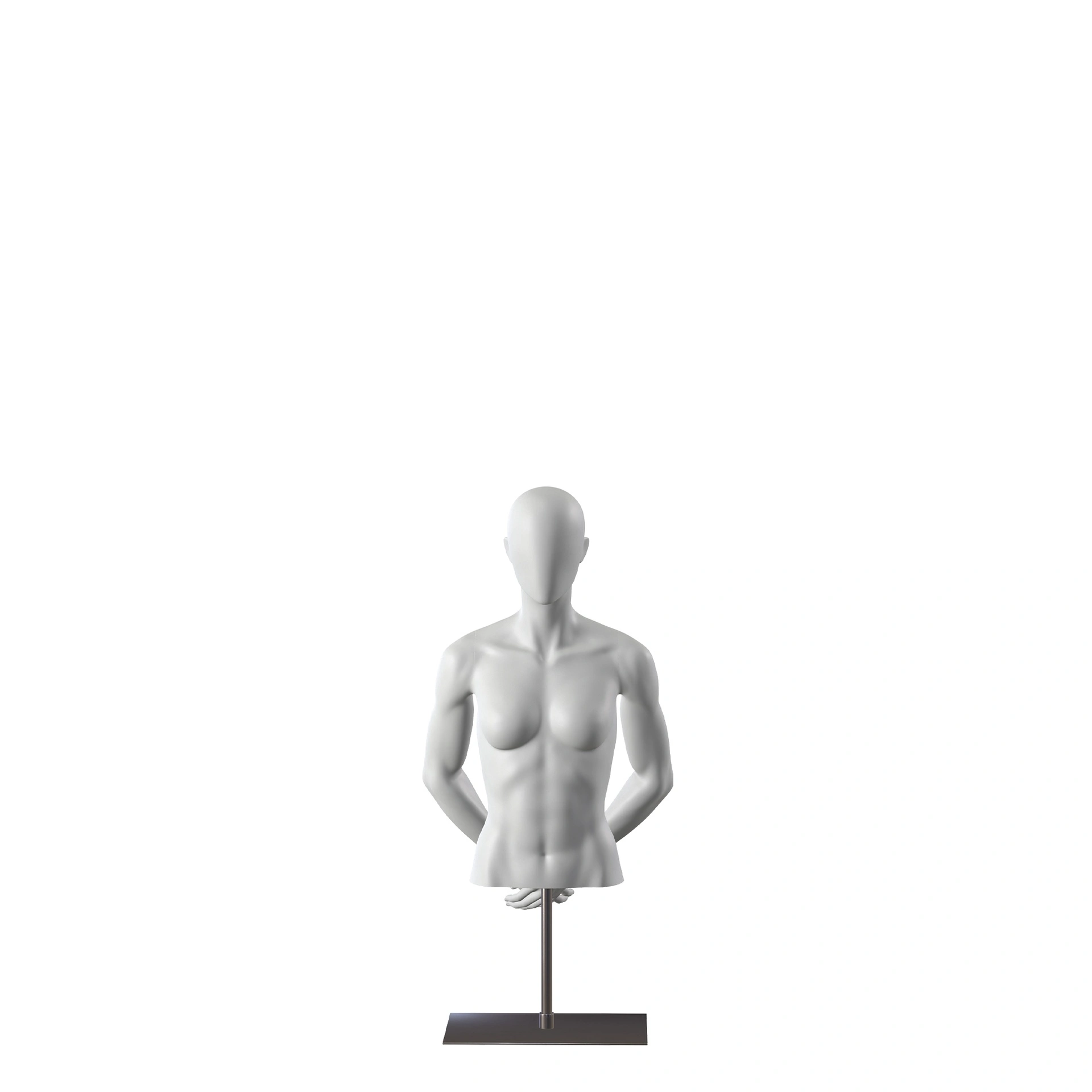 Sport bust without legs, female, grey, metal base, abstract head, pose 252