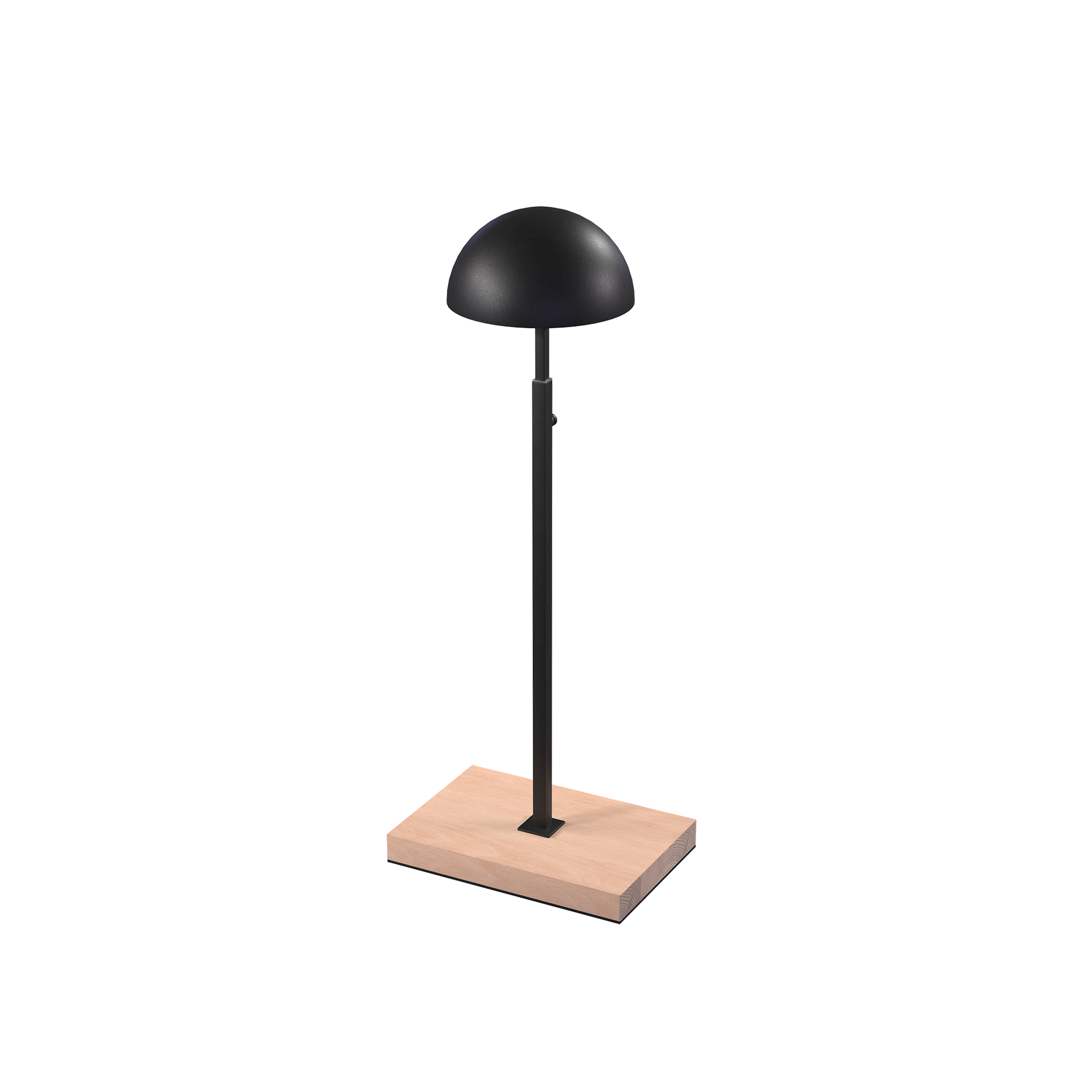 BINK - Hat display stand, for displaying hats and caps, black powder-coated steel with wooden base