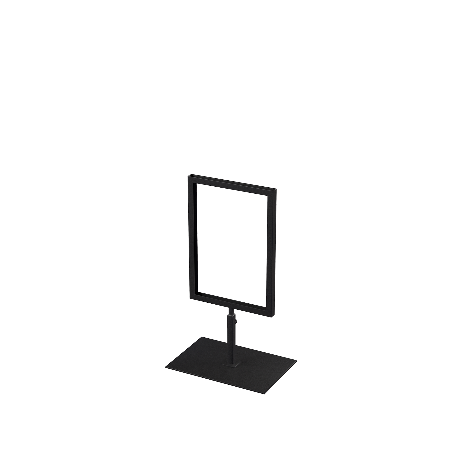 A5 info display, adjustable height, black powder-coated steel, interior