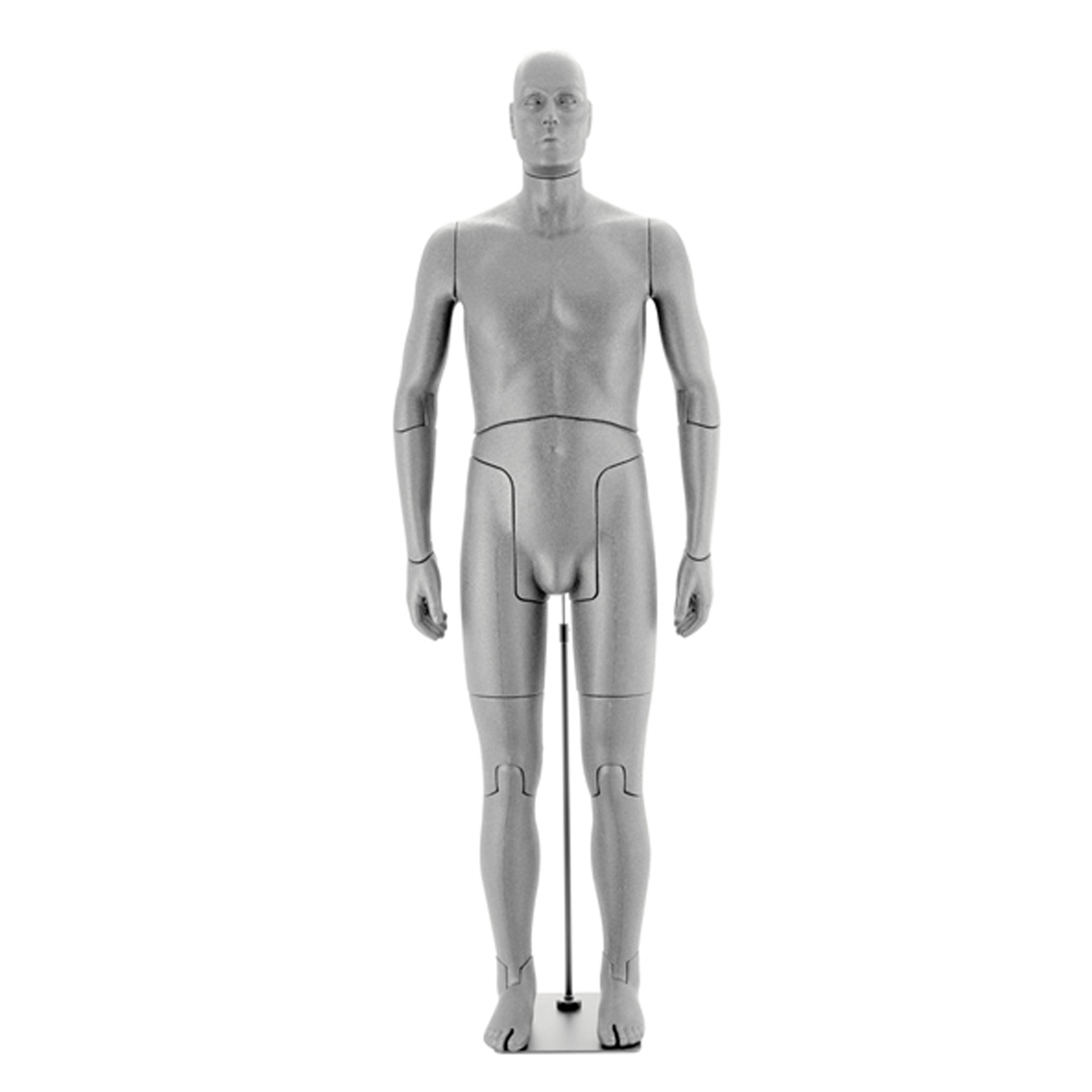 Masculino flexible maniquí, silvergrey PU espuma