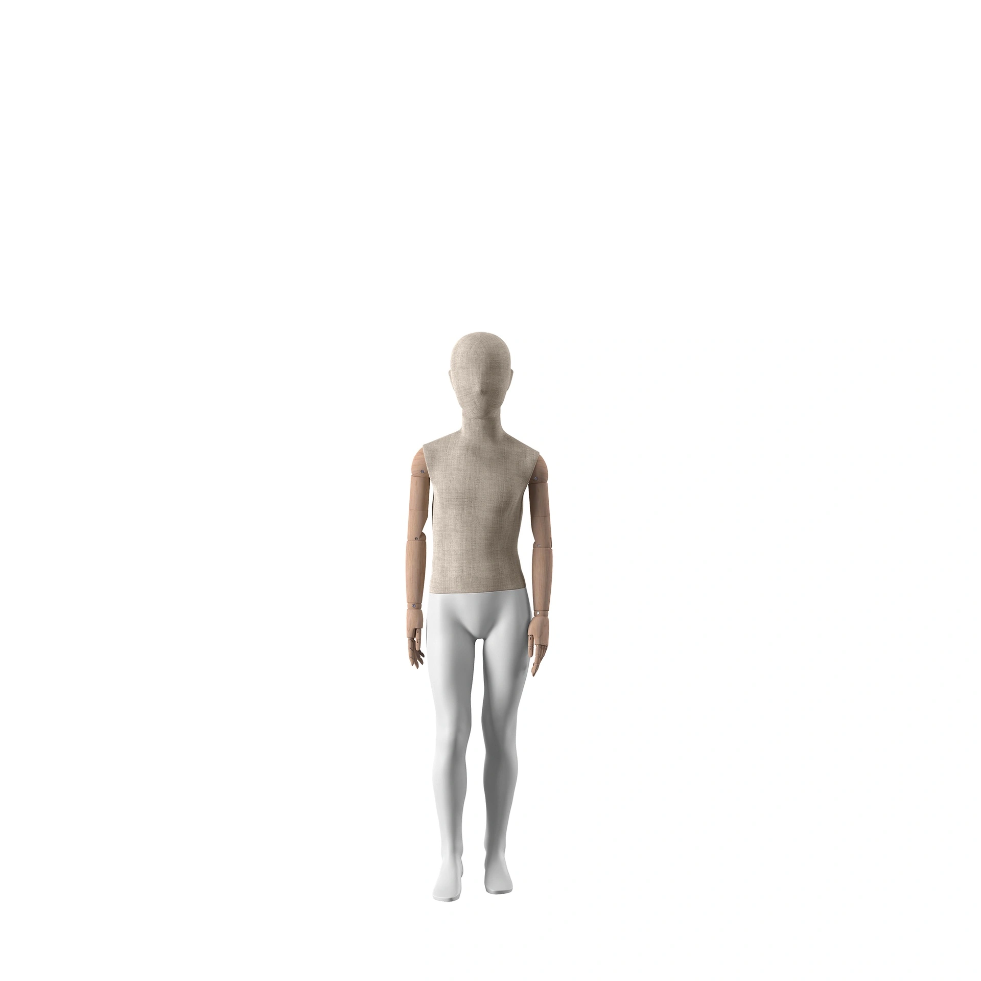 BINK - vintage mannequin, child, wooden arms, covered with fabric, 8 years, standing pose 75