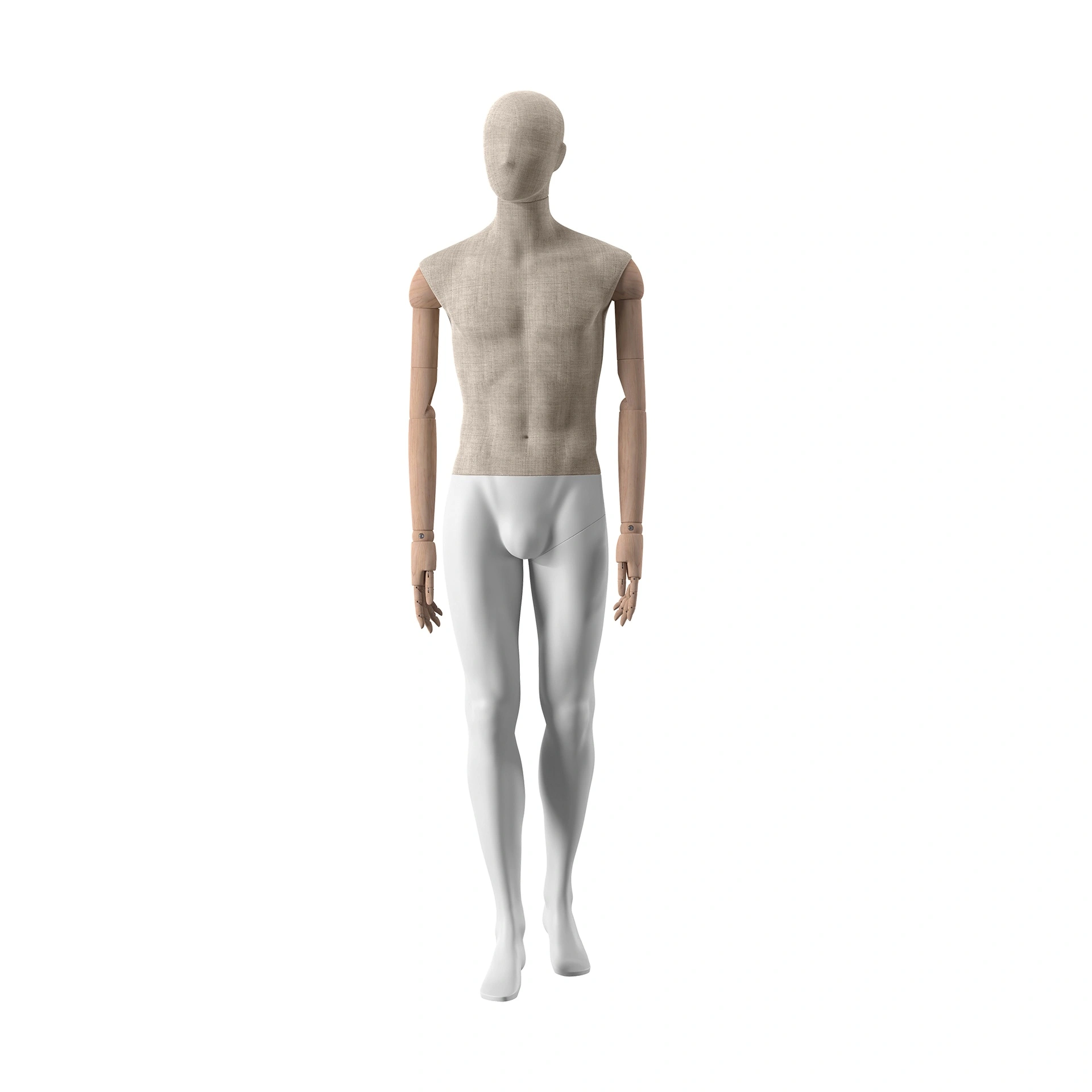 BINK - Vintage mannequin, male, wooden arms, covered with fabric, standing pose 42