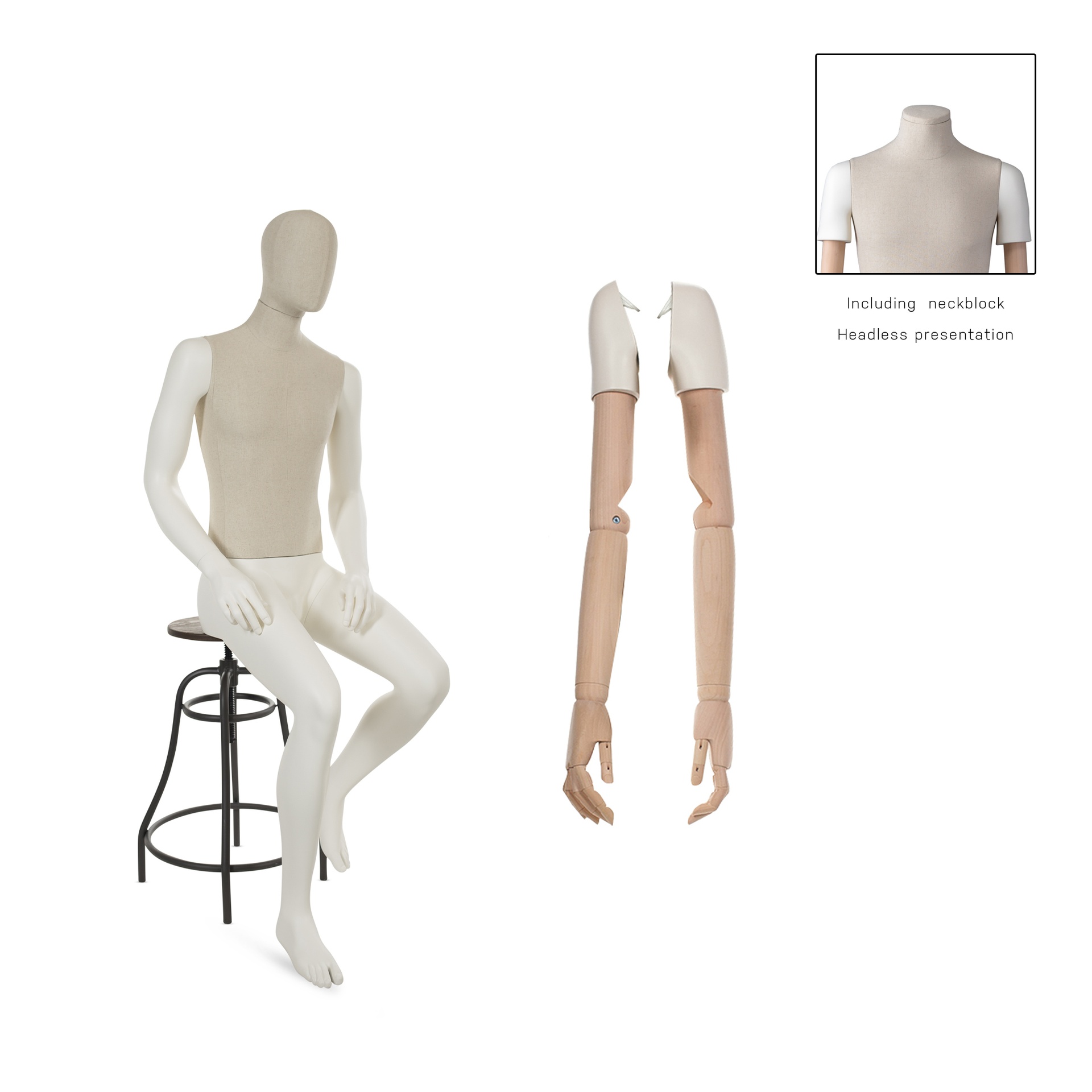 BINK - Mannequin homme abstrait assis, recouvert de tissu