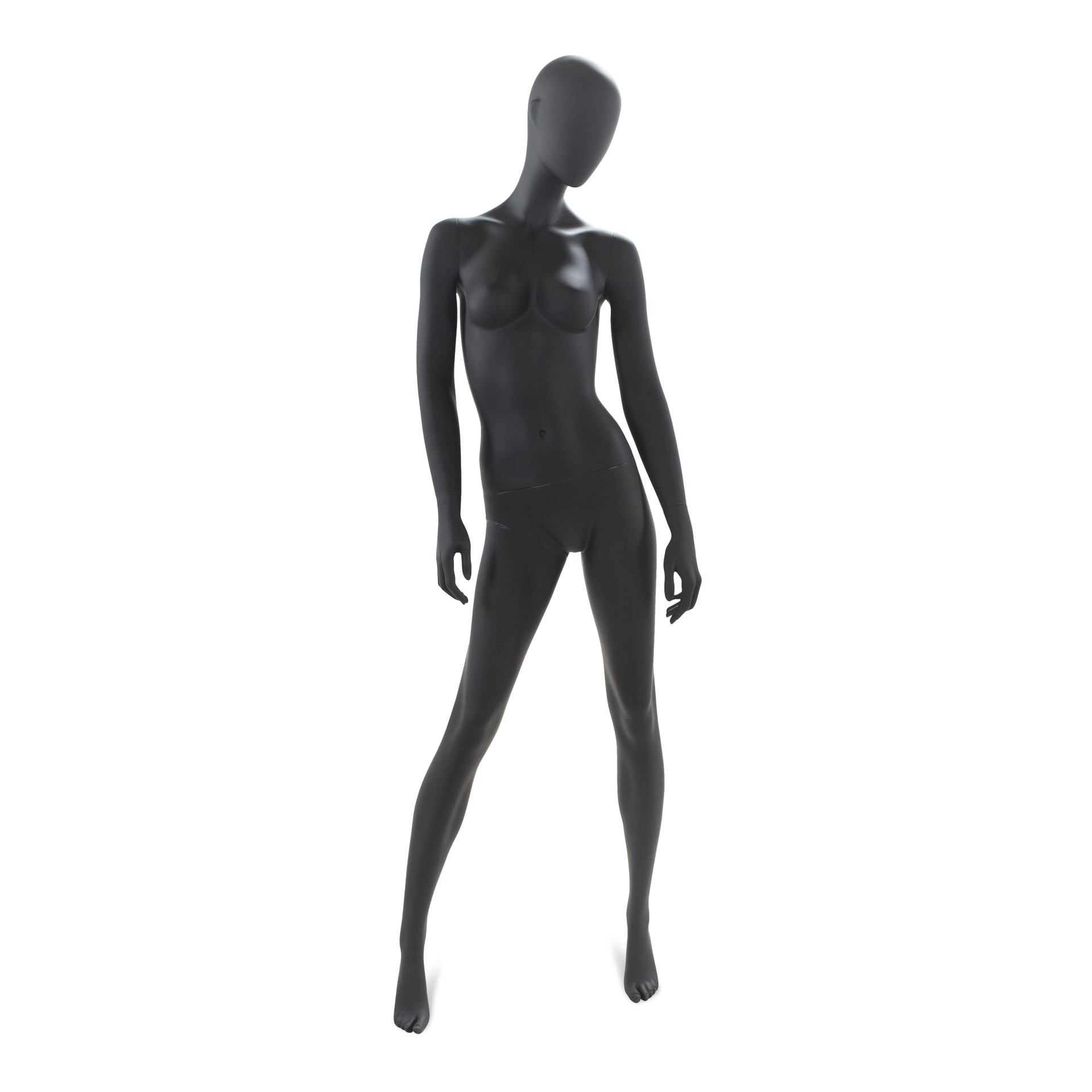 BINK - Black female window mannequin, abstract head, round glass base, pose 13