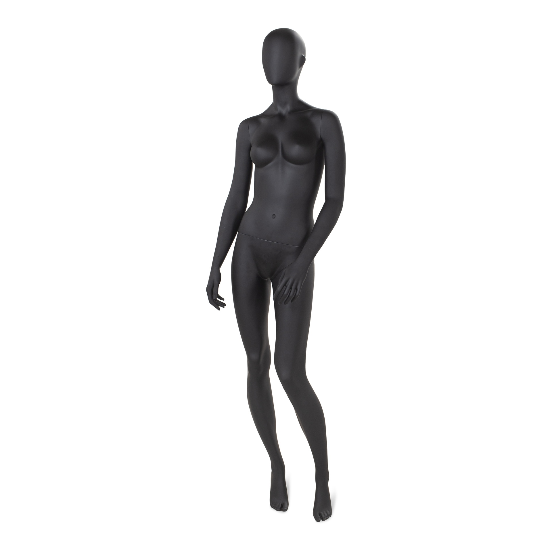 BINK - Black female window mannequin, abstract head, round glass base, pose 14