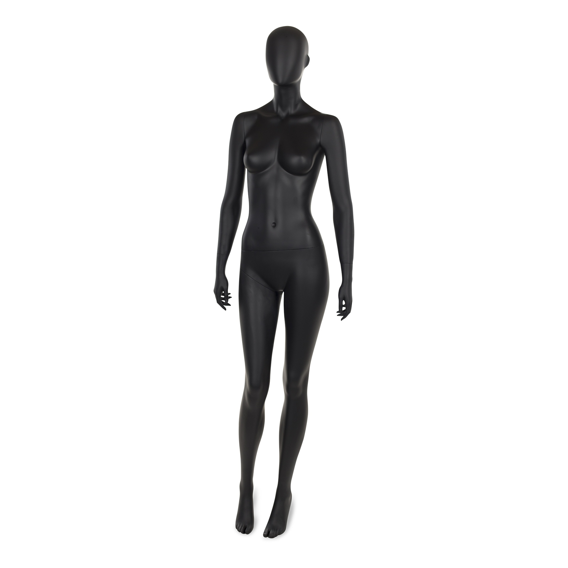 BINK - Black female window mannequin, abstract head, round glass base, pose 8