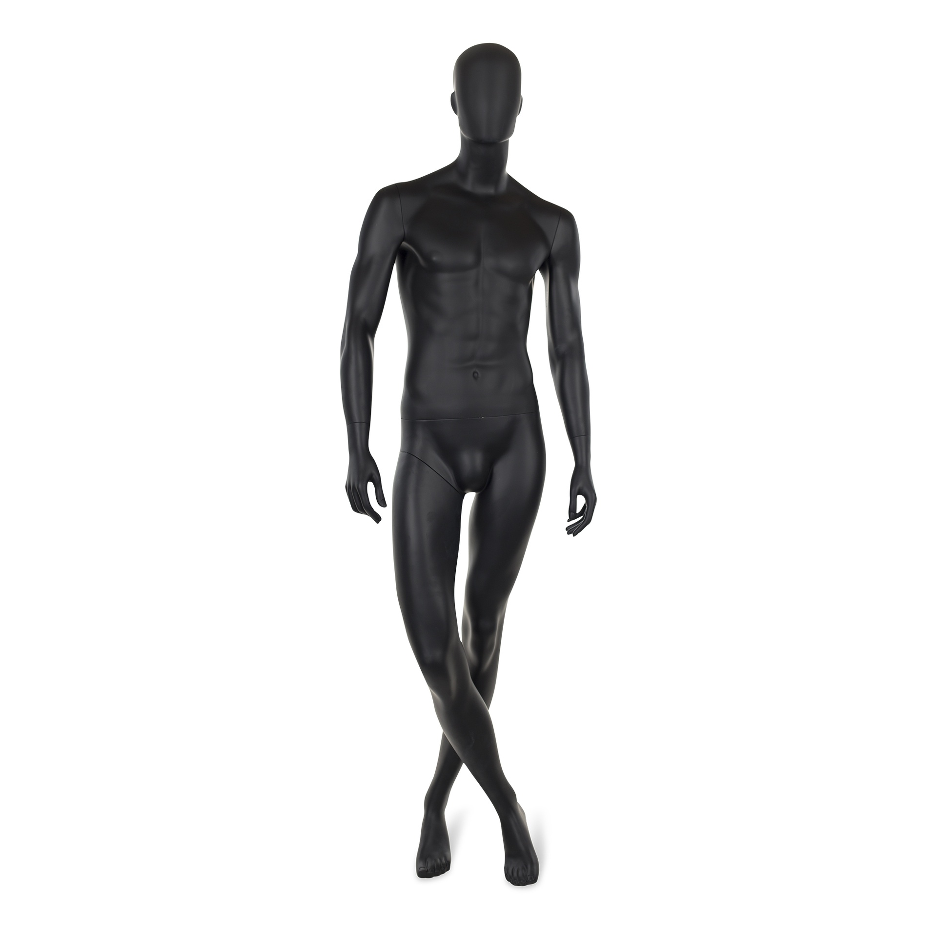 BINK - Black male window mannequin, abstract head, round glass base, pose 22