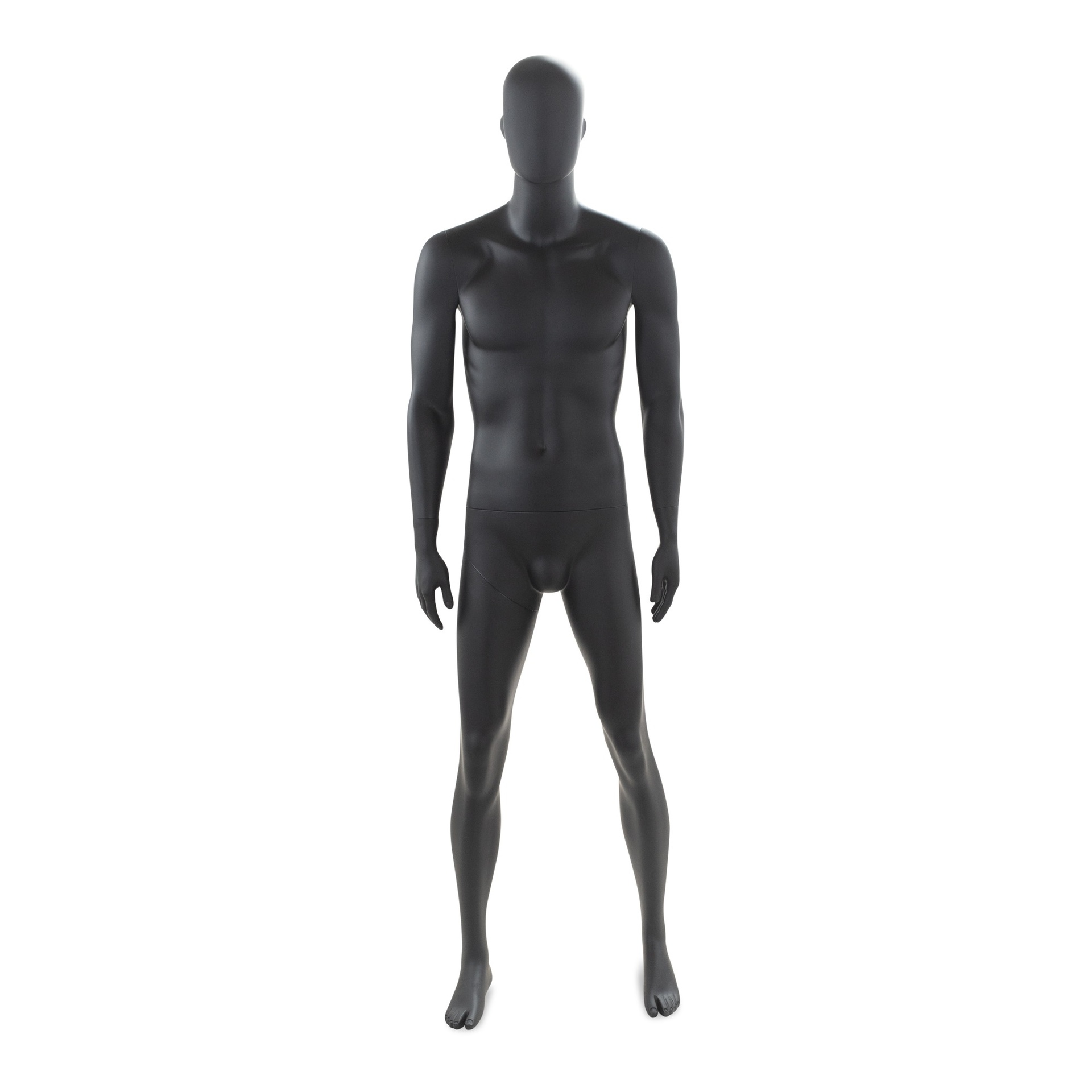 BINK - Black male window mannequin, abstract head, round glass base, pose 24