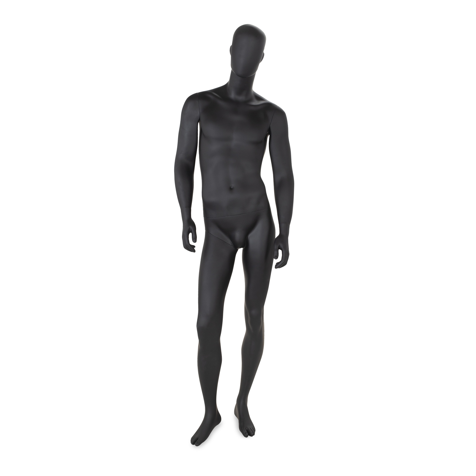 BINK - Black male window mannequin, abstract head, round glass base, pose 30