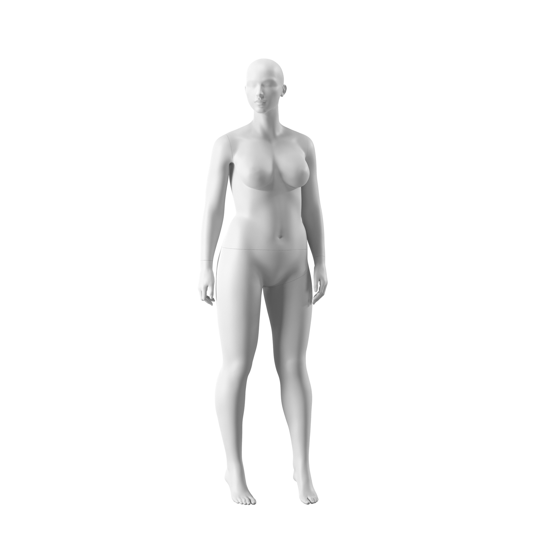BINK - Plus size mannequin, female, semi-abstract head, size EU44, white matt colour, standing pose 03