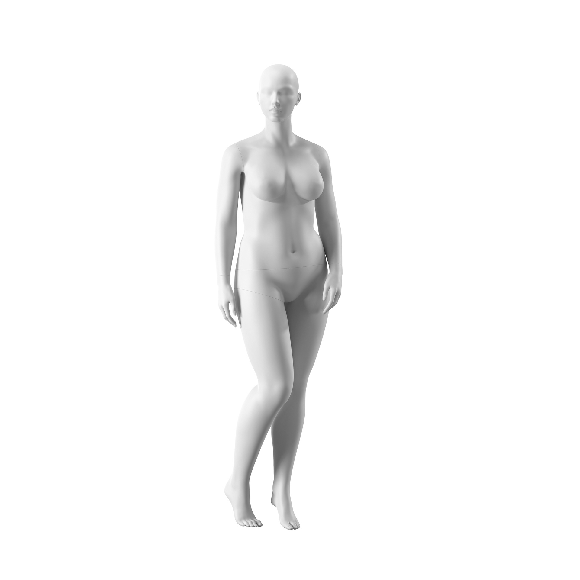 BINK - Plus size mannequin, female, semi-abstract head, size EU44, white matt colour, standing pose 05