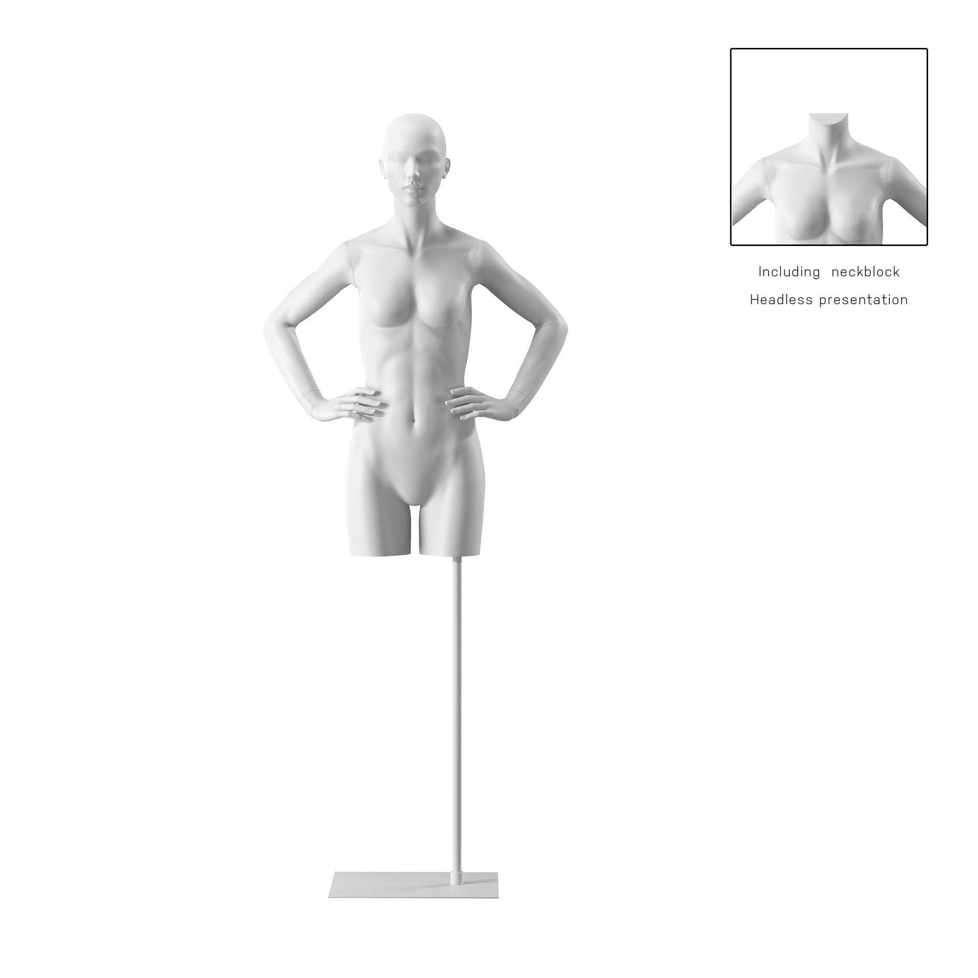BINK - Female torso on stand, abstract head, white, pose 003