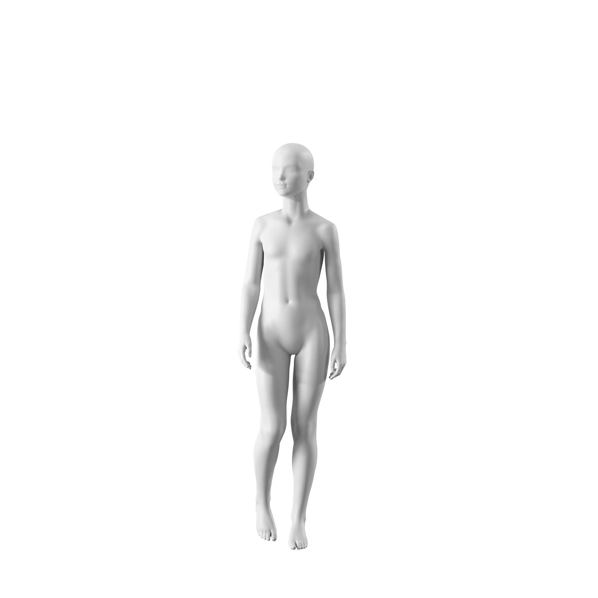 BINK - White child mannequin, abstract head with nose and mouth, round glass base, pose 722