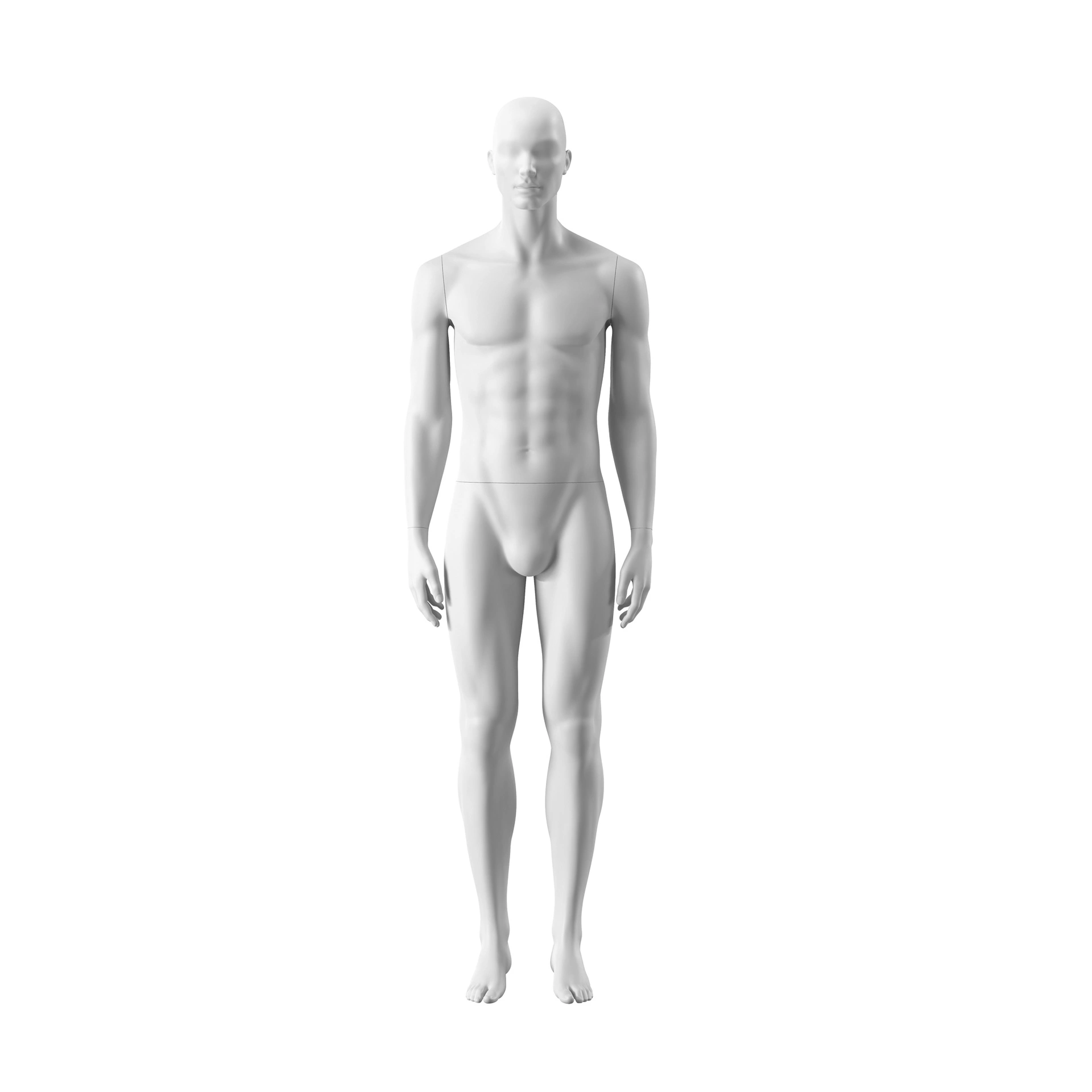BINK - White male mannequin, abstract head with nose and mouth, round glass base, pose 305