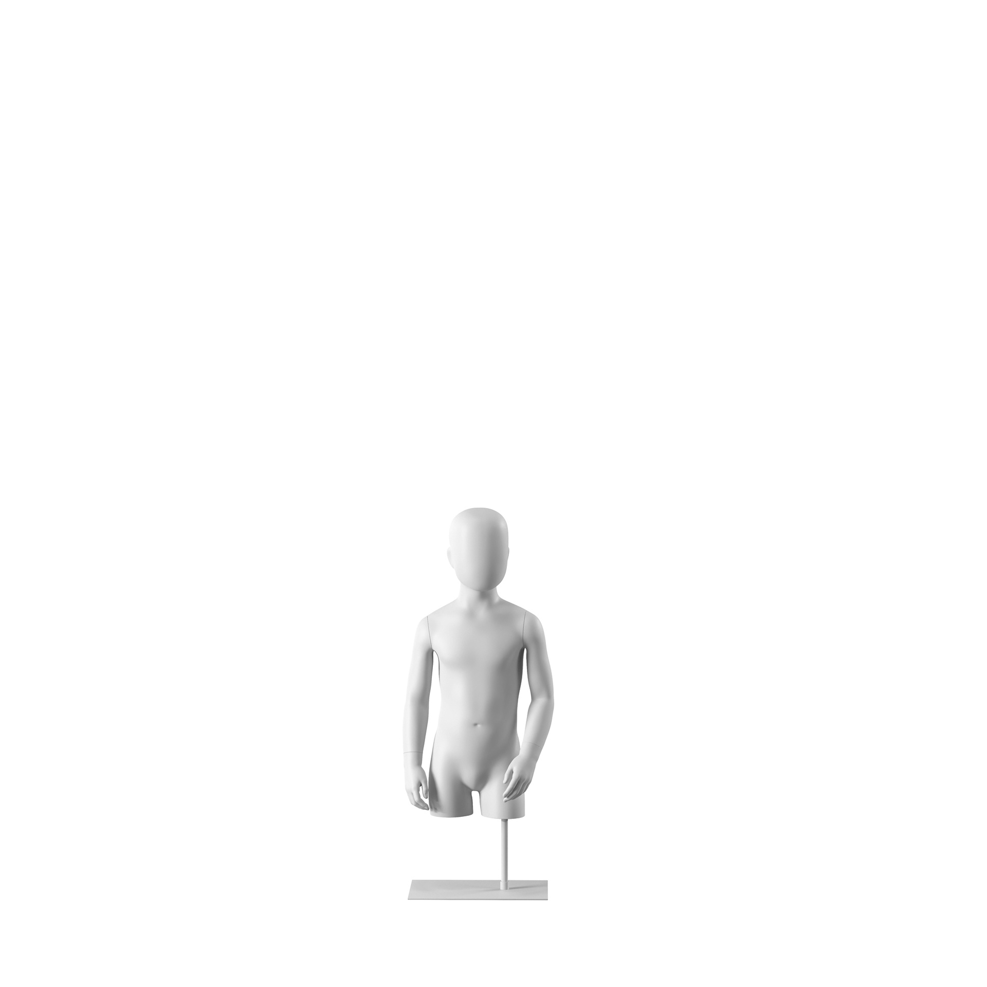 BINK - White abstract child torso, with abstract head, white powdercoated base, pose CB355
