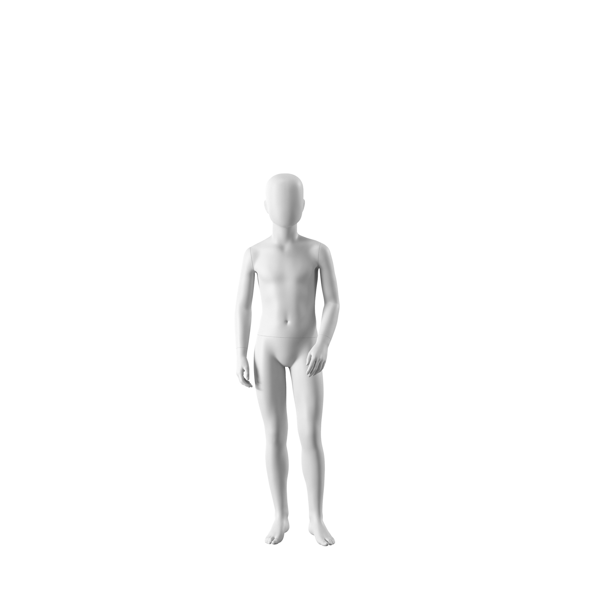 BINK - White child mannequin, with abstract head, 10 years, white powdercoated base, pose CM305