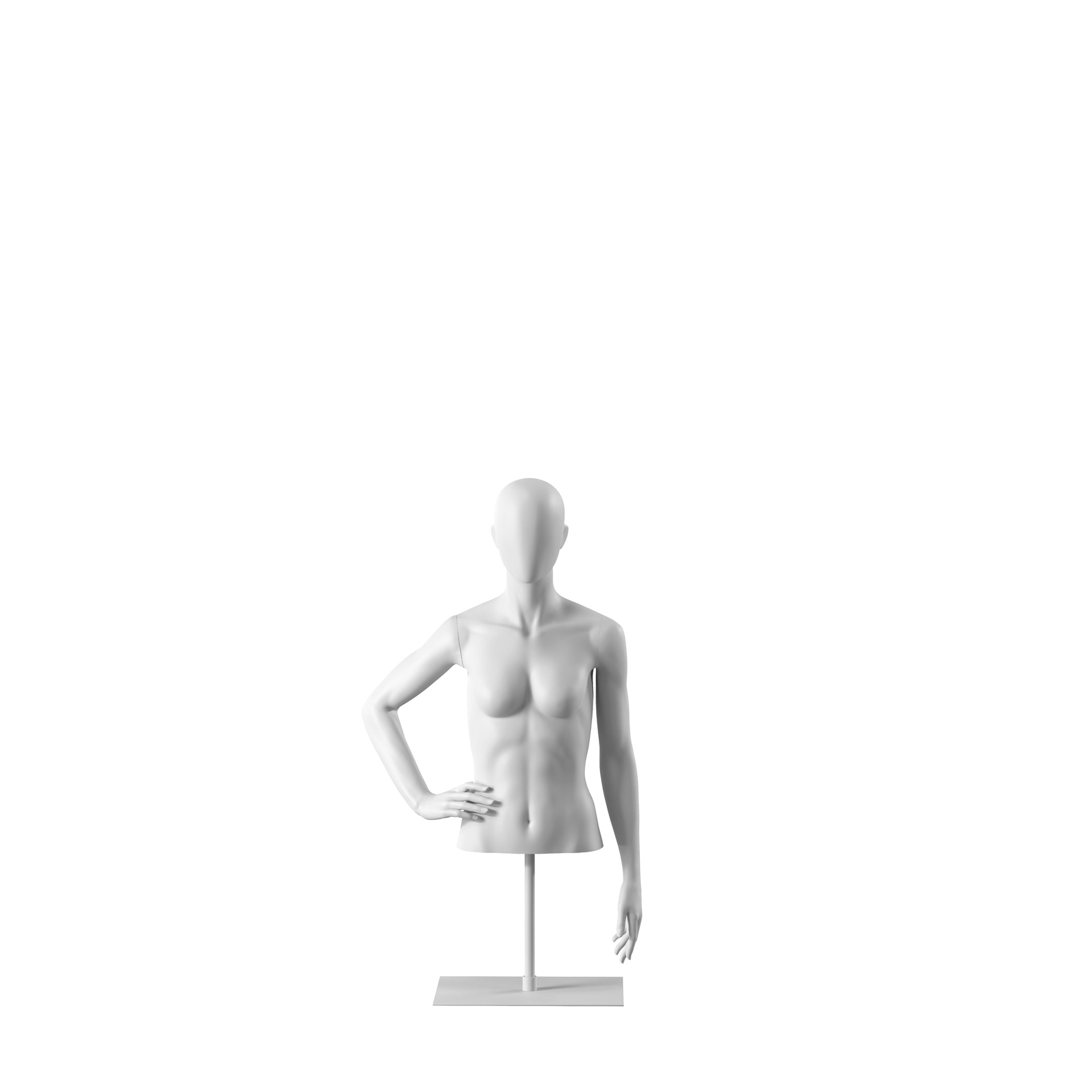 BINK - White abstract female torso, with abstract head, white powdercoated base, pose 052