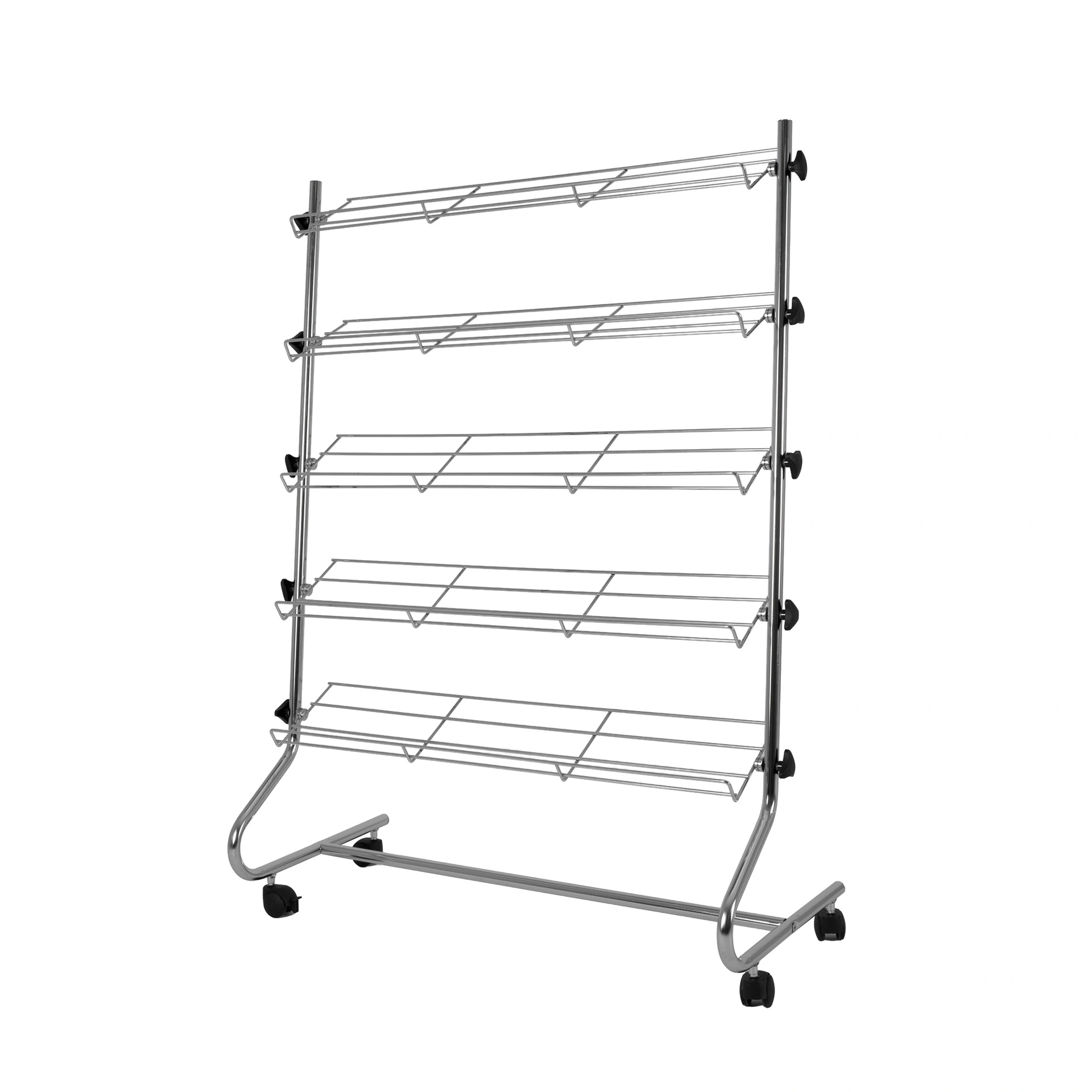 BINK - Shoe display rack, chrome, 112x150cm, wheels 5 cm