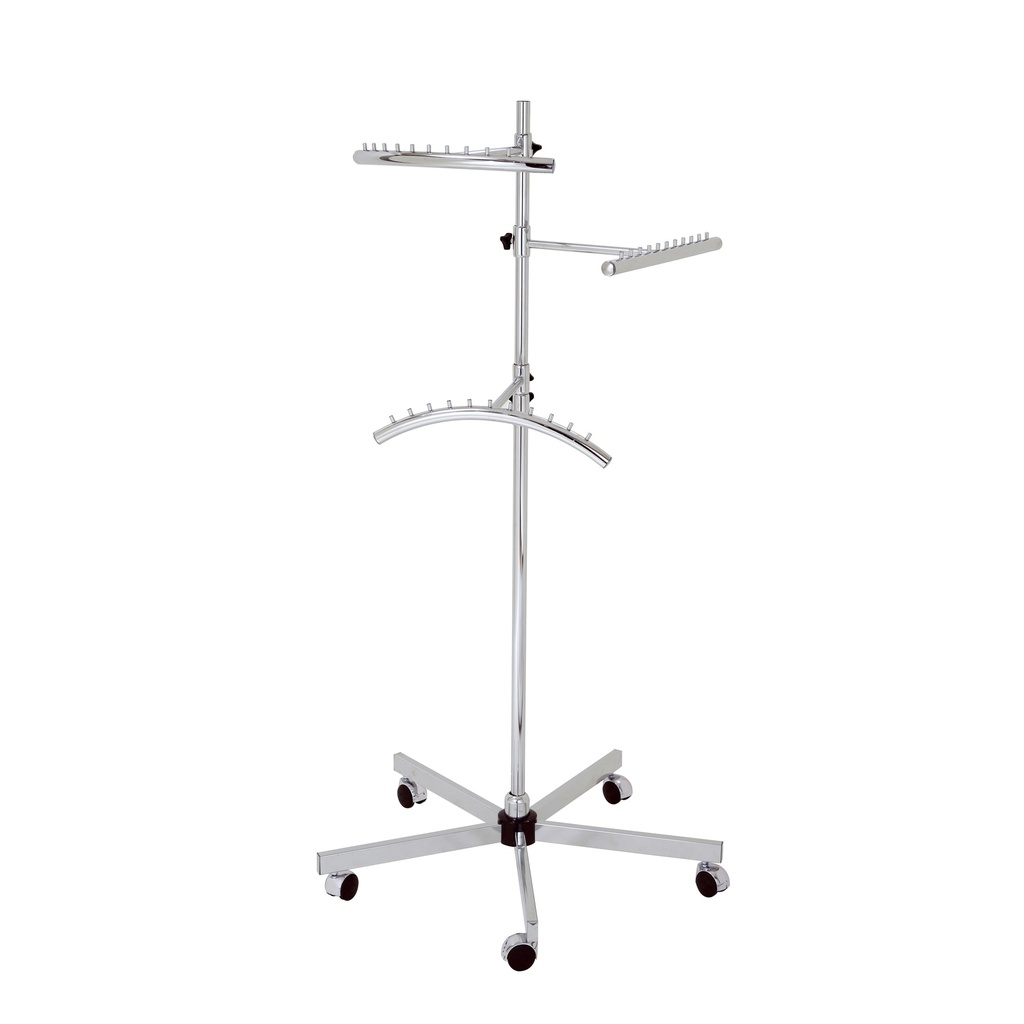 Perchero para ropa, 3 brazos, cromado, ruedas diám. 5 cm