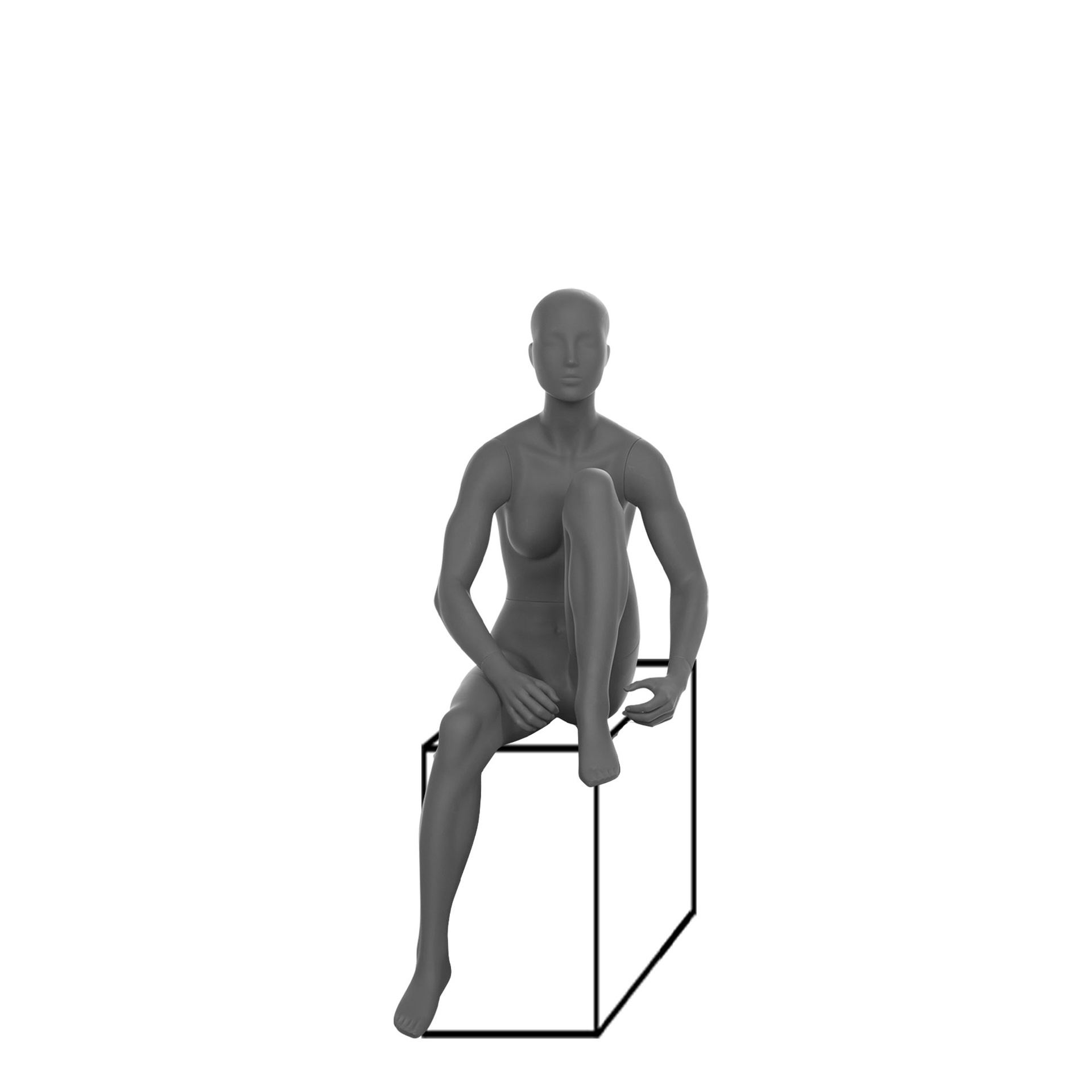 BINK - Mannequin sport femme assise, tête abstraite, gris