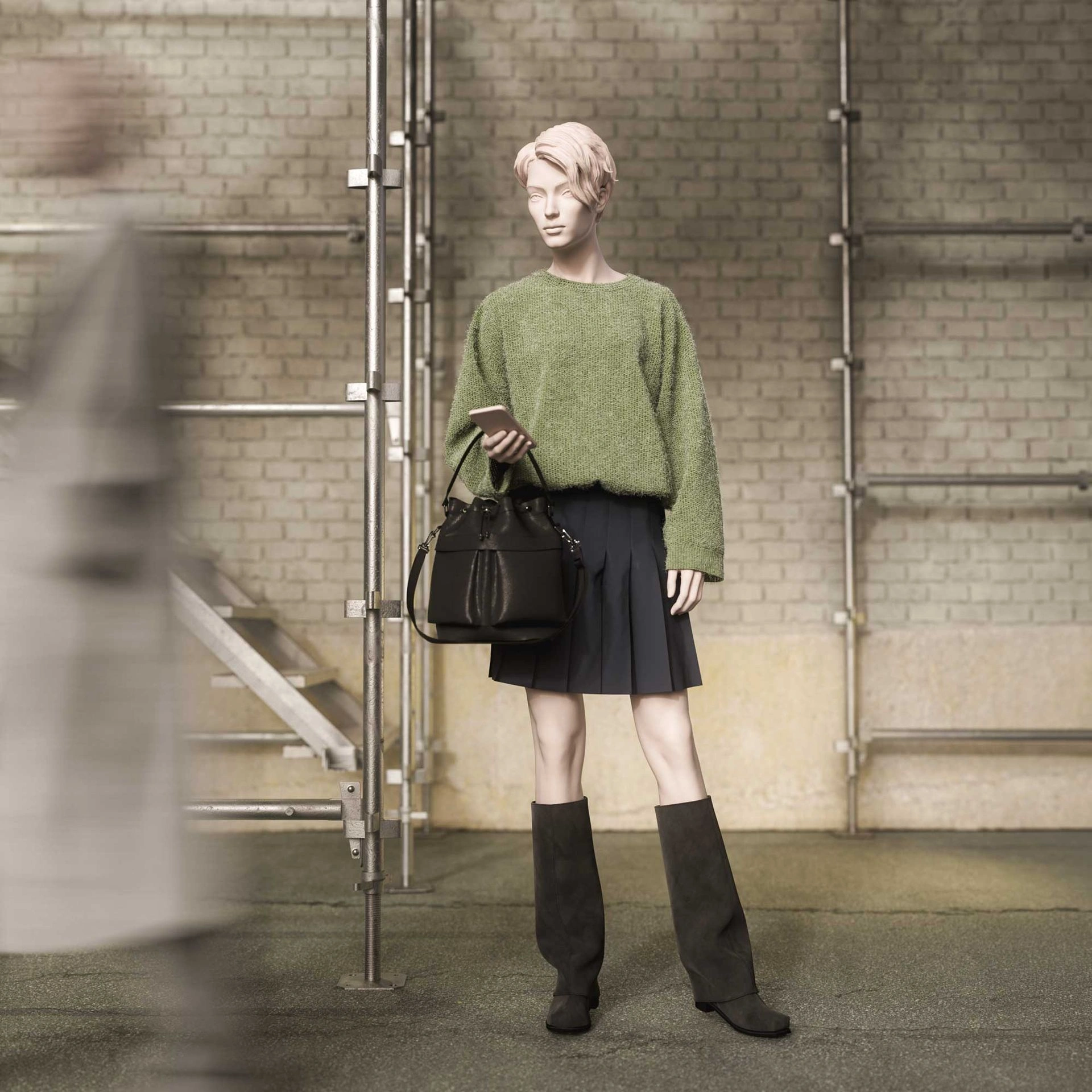 BINK - Realistic mannequin, female, urban style, matt white, standing pose 012