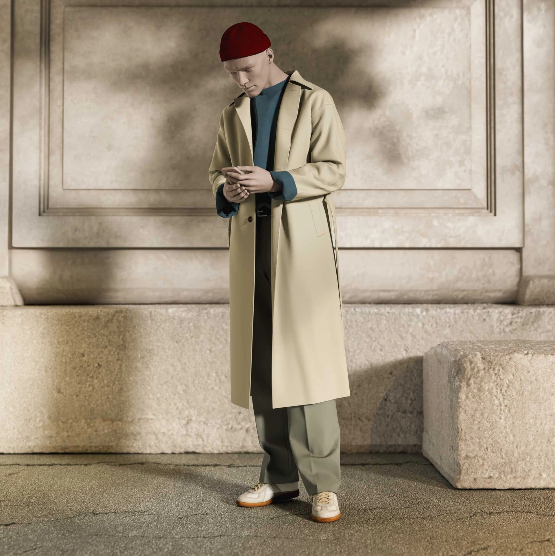 Realistic mannequin, male, urban style, matt white, standing pose 304