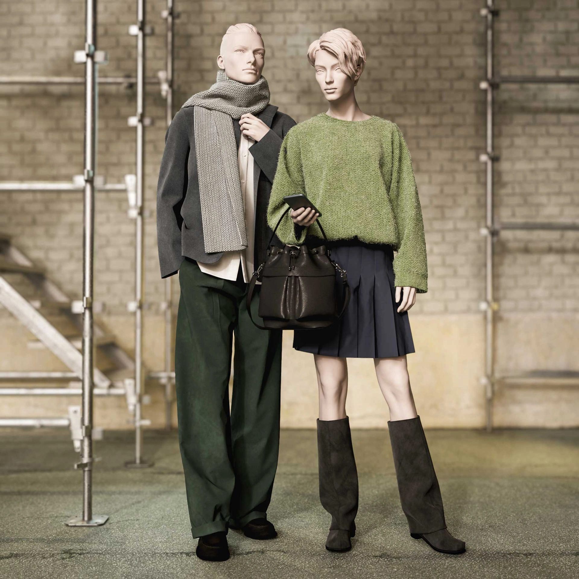 Realistic mannequin, male, urban style, matt white, standing pose 306