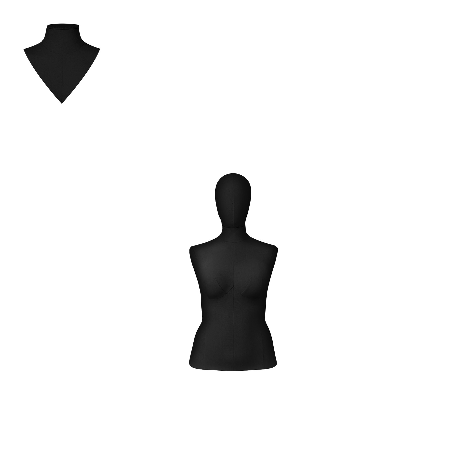 BINK - Plus size dress form, short model, female, size 44, covered with black woven fabric, removable head