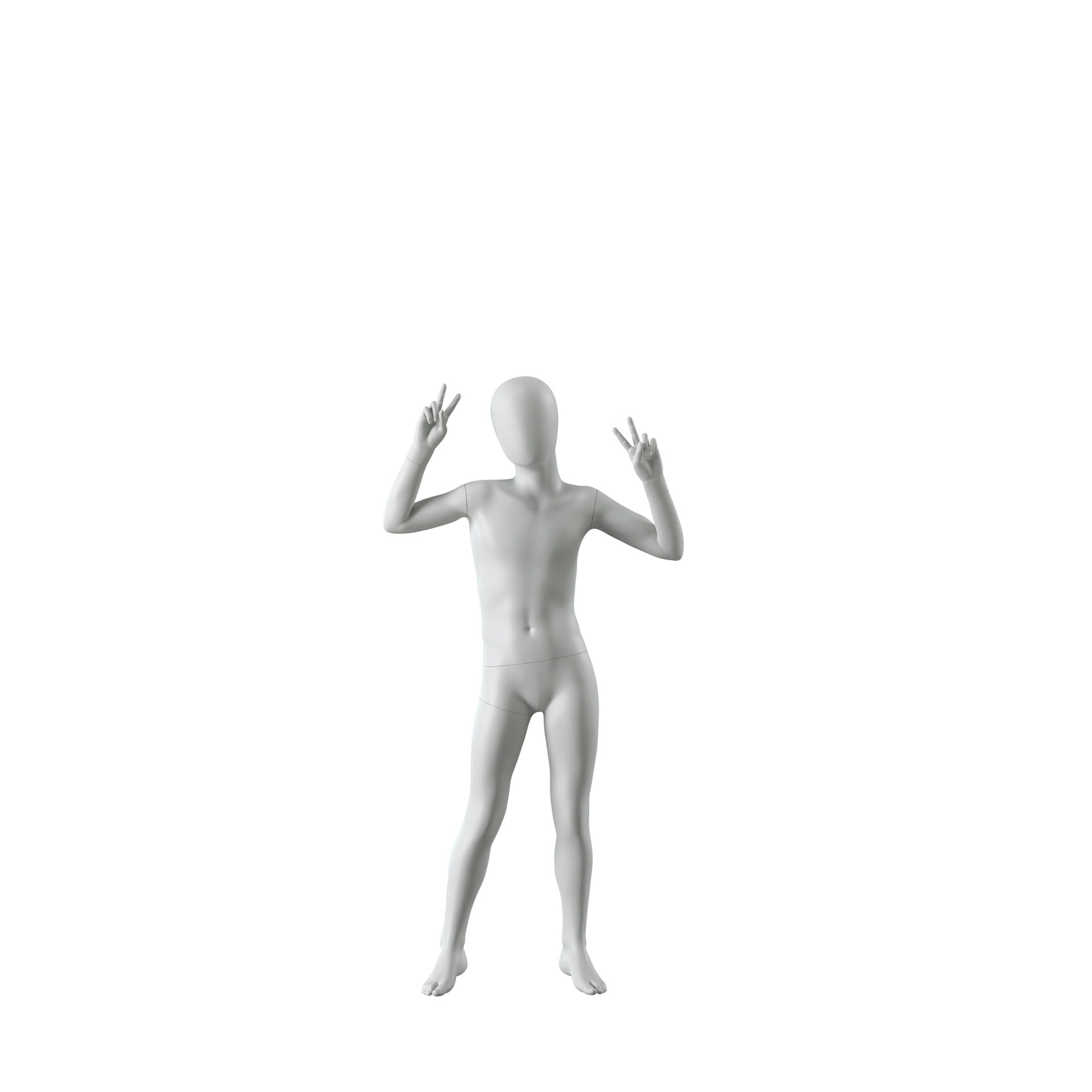 BINK - Abstract grey child mannequin, with abstract head, 8 years, glass base, pose C212