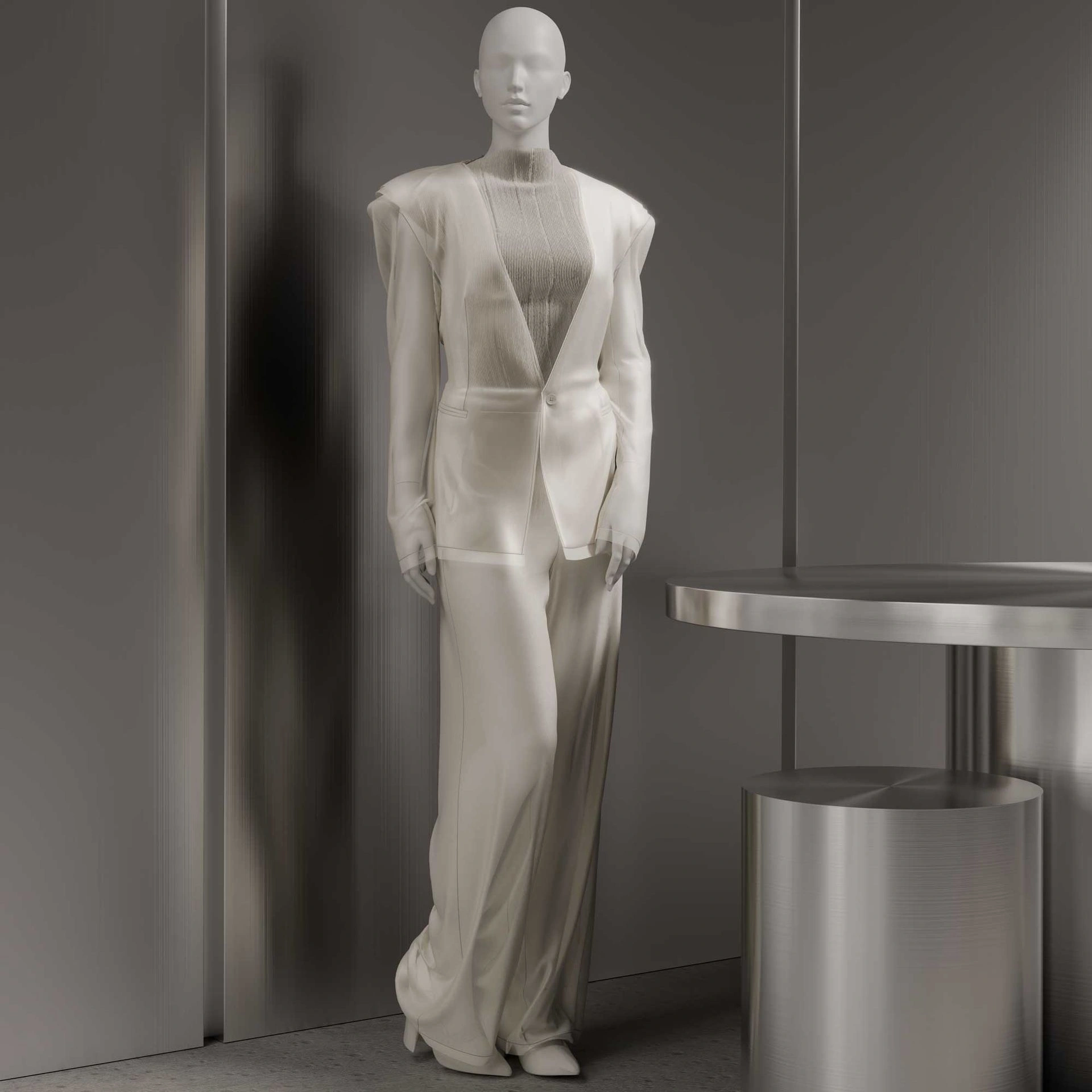 Mannequin, female, semi-abstract head, size EU38, white matt colour, standing pose 09