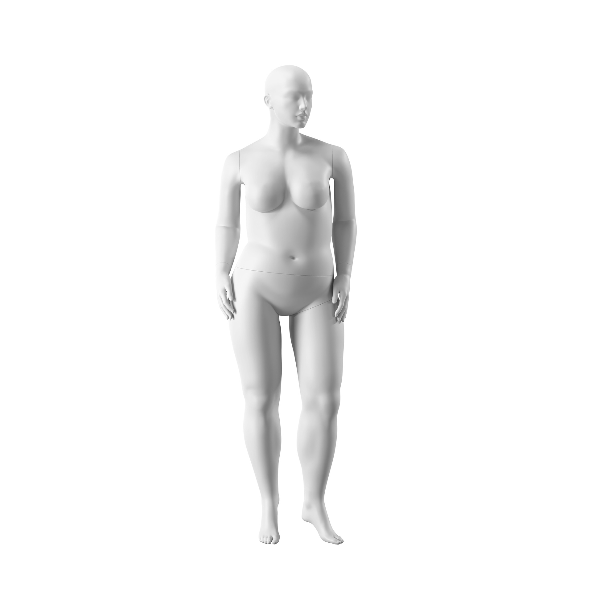BINK - Plus size mannequin, female, semi-abstract head, size EU46, white matt colour, standing pose 11