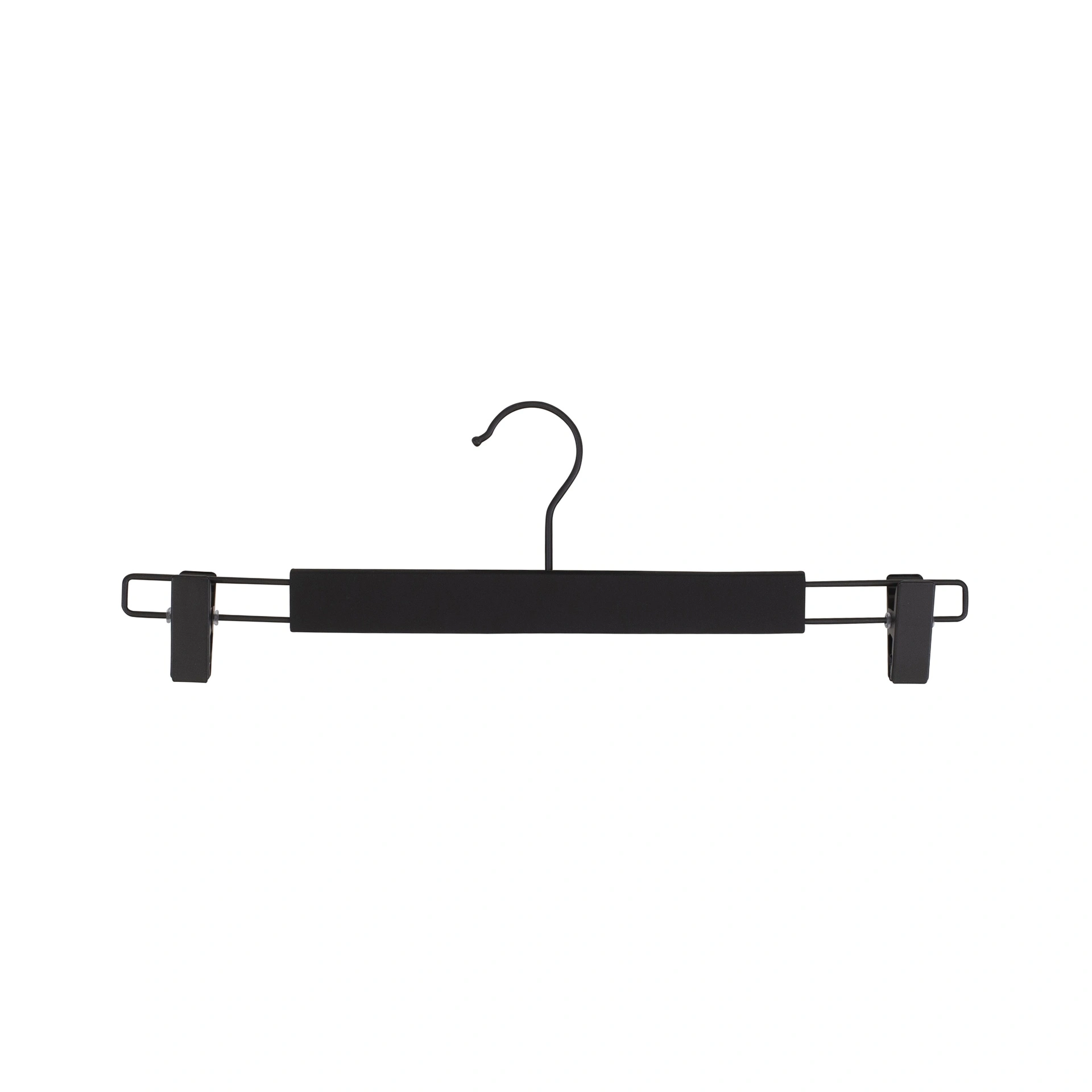 BINK - Soft touch clothes hanger with clips for trousers/skirts, black, 38 cm, black hook - box of 100 pcs