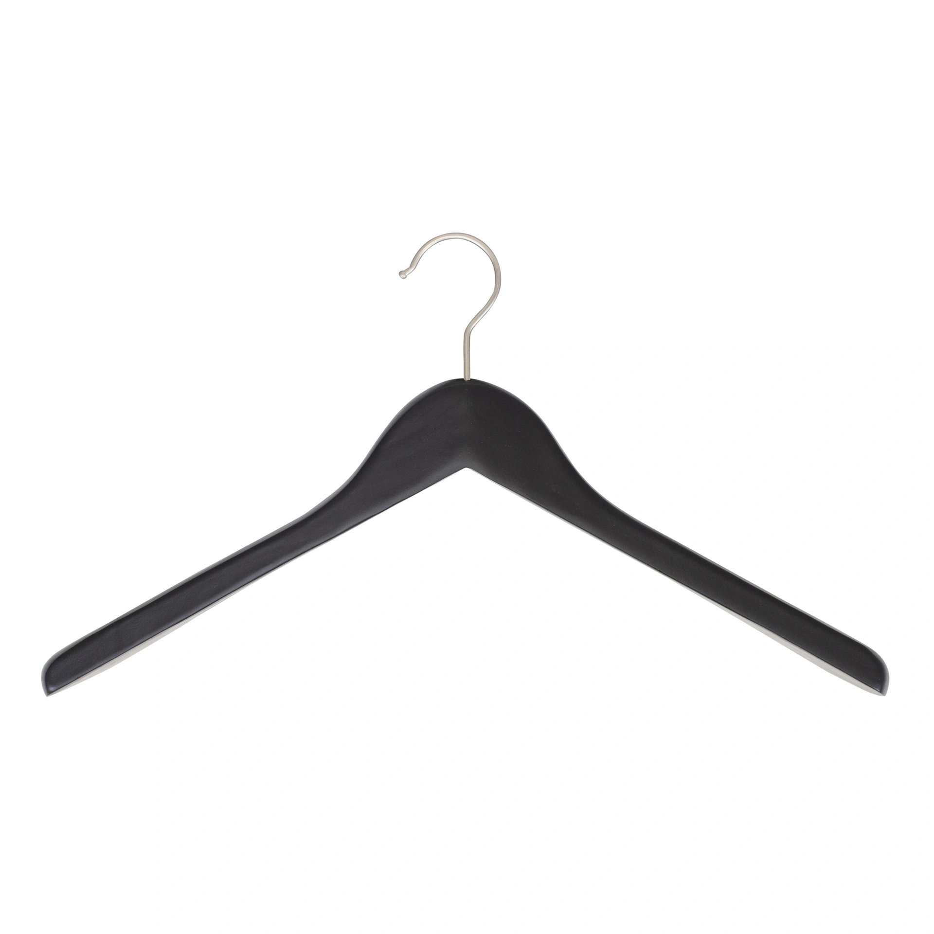BINK - Black clothes hanger for jackets, 5 cm shoulder with, 44 cm, lotus wood, matt black finish, shiny hook - box of 20 pcs
