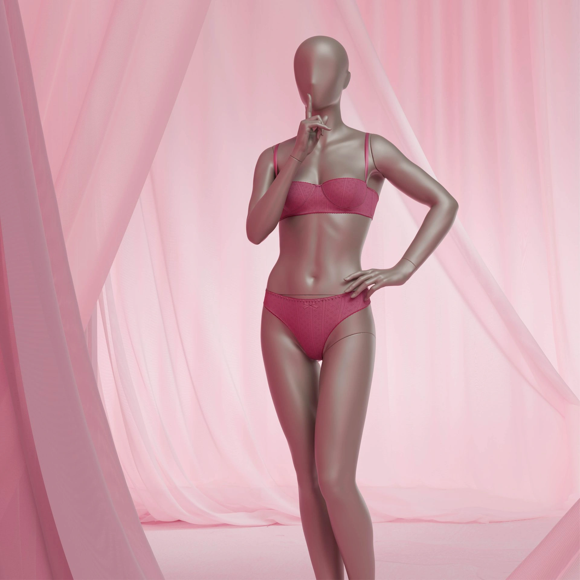 Paspop lingerie dame, B-cup, metallic huidskleur, staande pose 05B