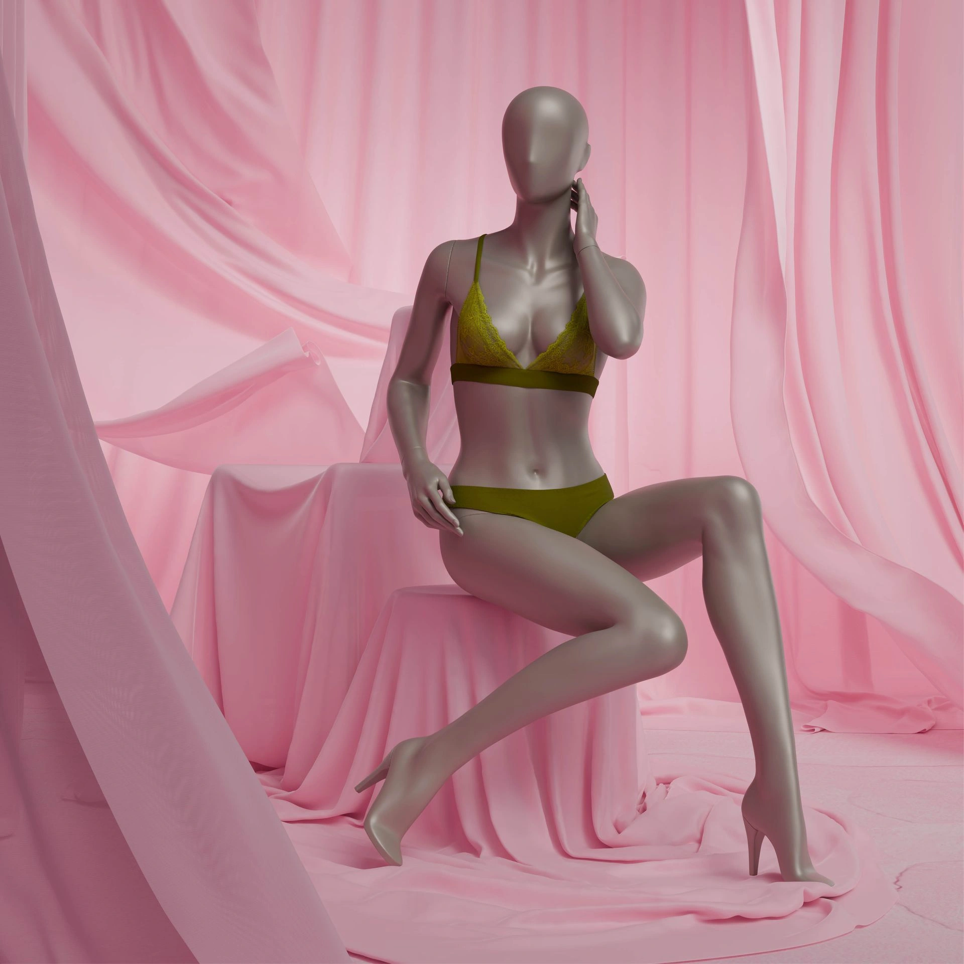 Paspop lingerie dame, B-cup, metallic huidskleur, zittende pose 08B